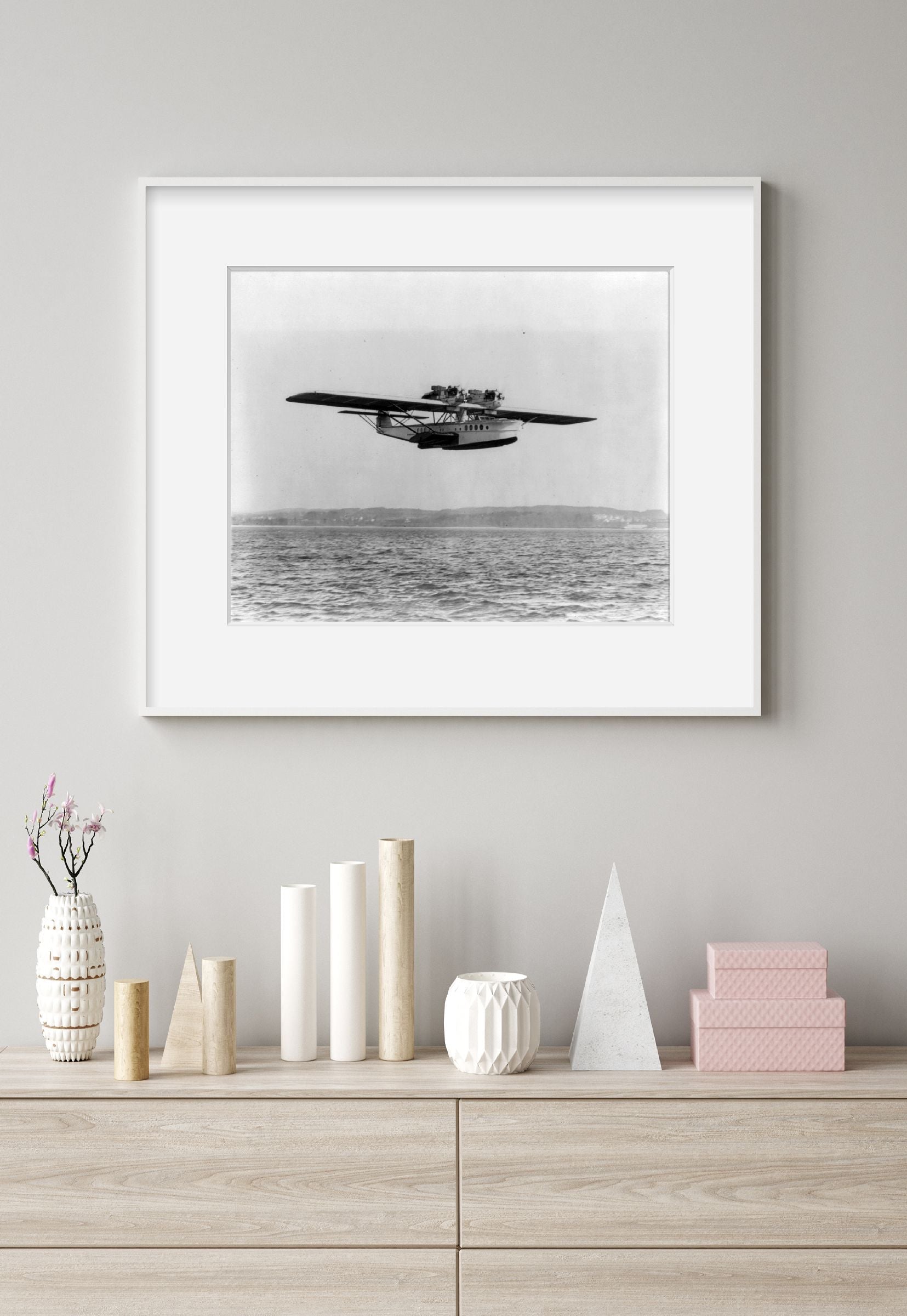 ca. 1928 photograph of Dornier seaplane flying low over water