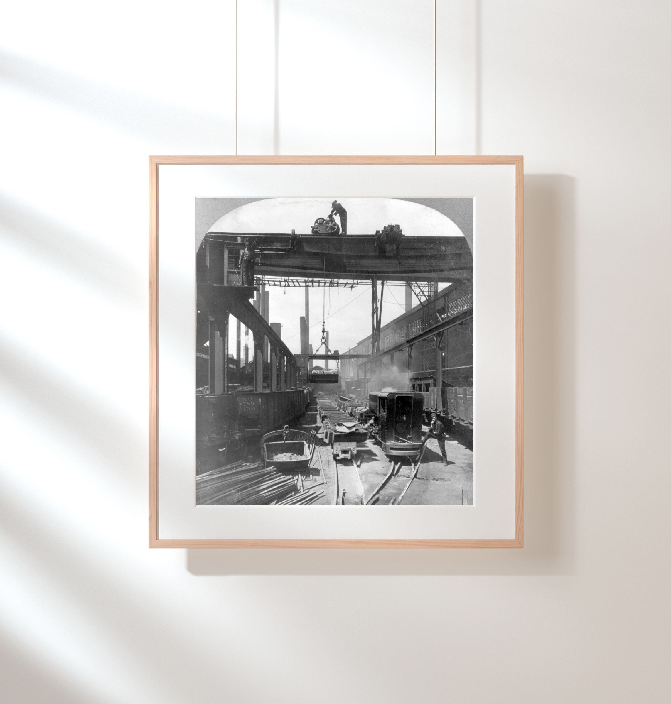 1905 Photo Large cranes handling finishe steel products: loading railroad cars,