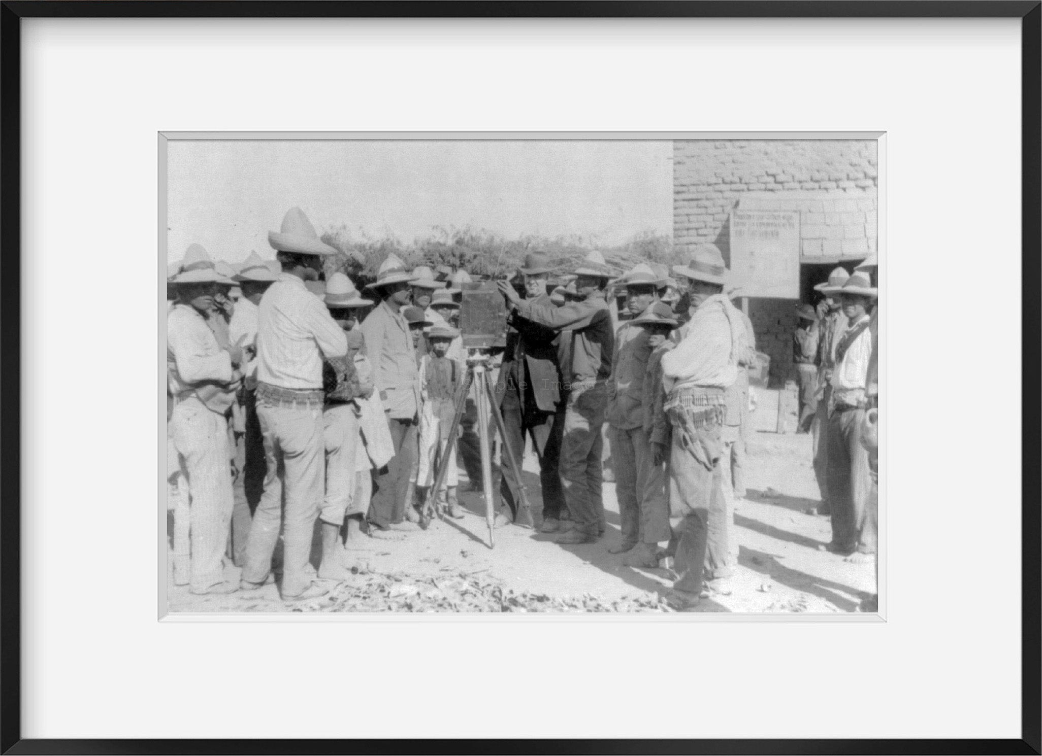 Photo: Group of Mexican insurrectos examining large box camera on tripod, c1911, m