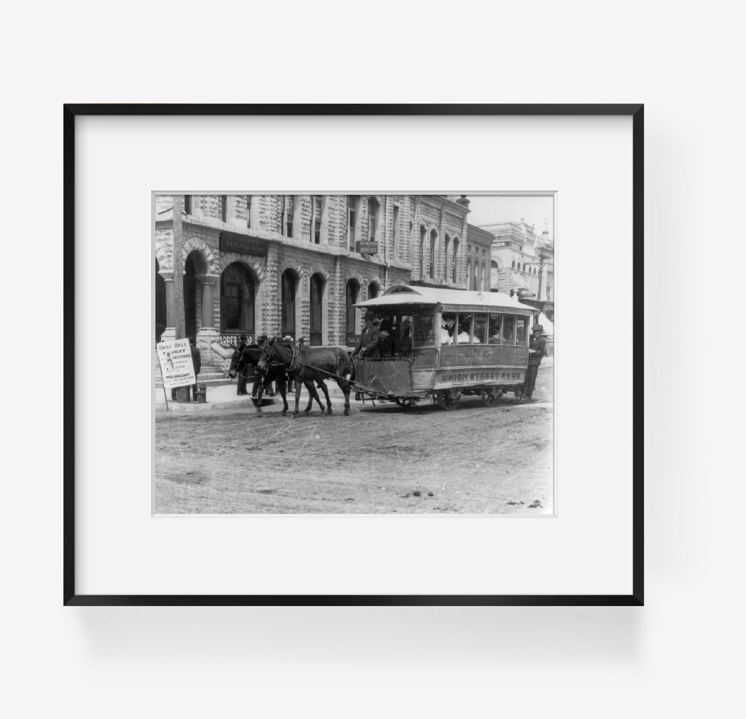 Photo: Horse-drawn trolley on street in Winfield, Cowley County, Kansas, KS, c1900?