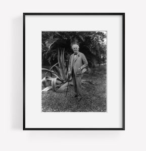 c1931 photograph of Thomas Alva Edison, 1847-1931, in garden, cactus in backgr