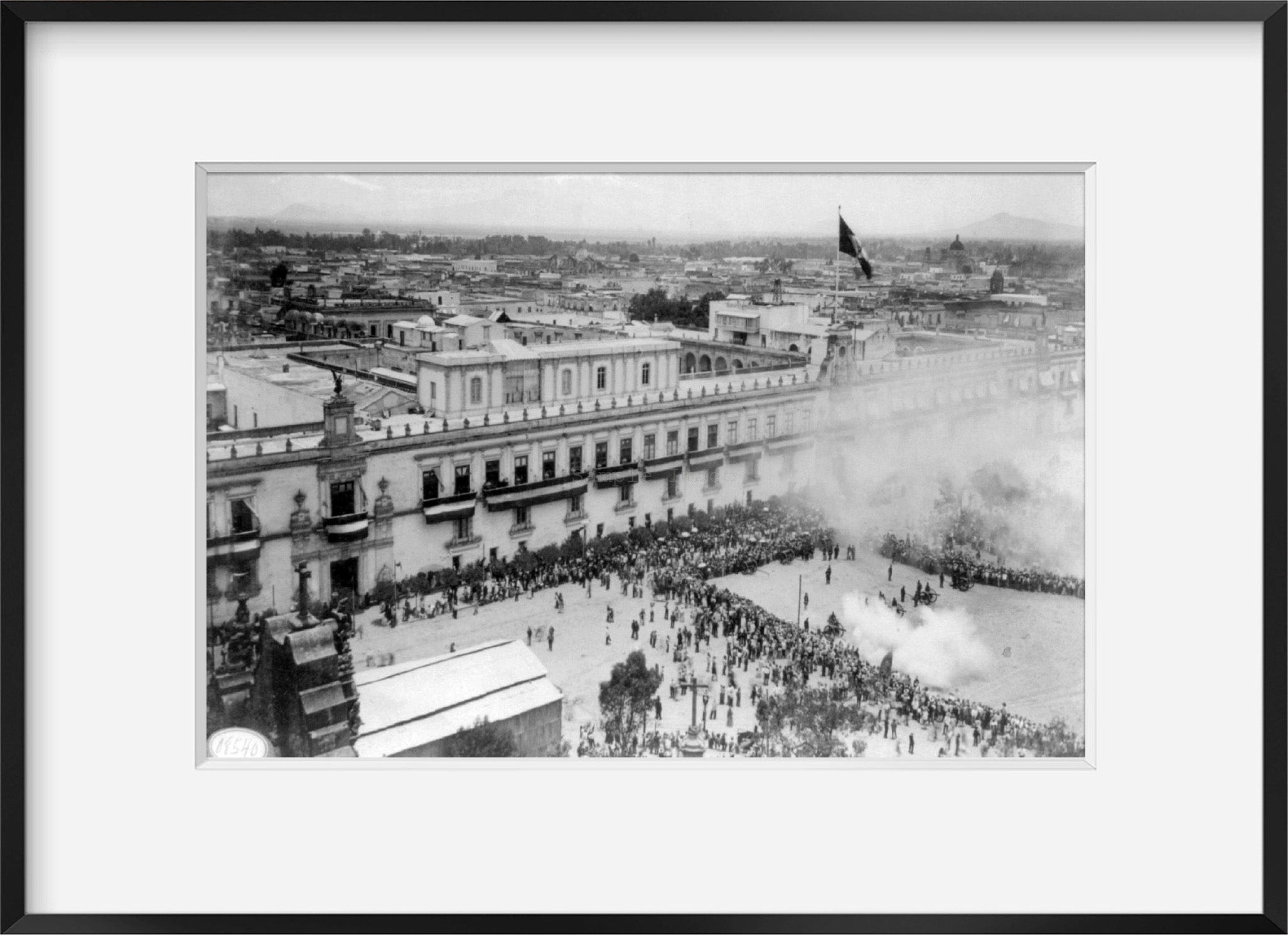 Photo: Cannons firing salute amid crowd, May 5, c1884, Plaza de Armas, Mexico City, M