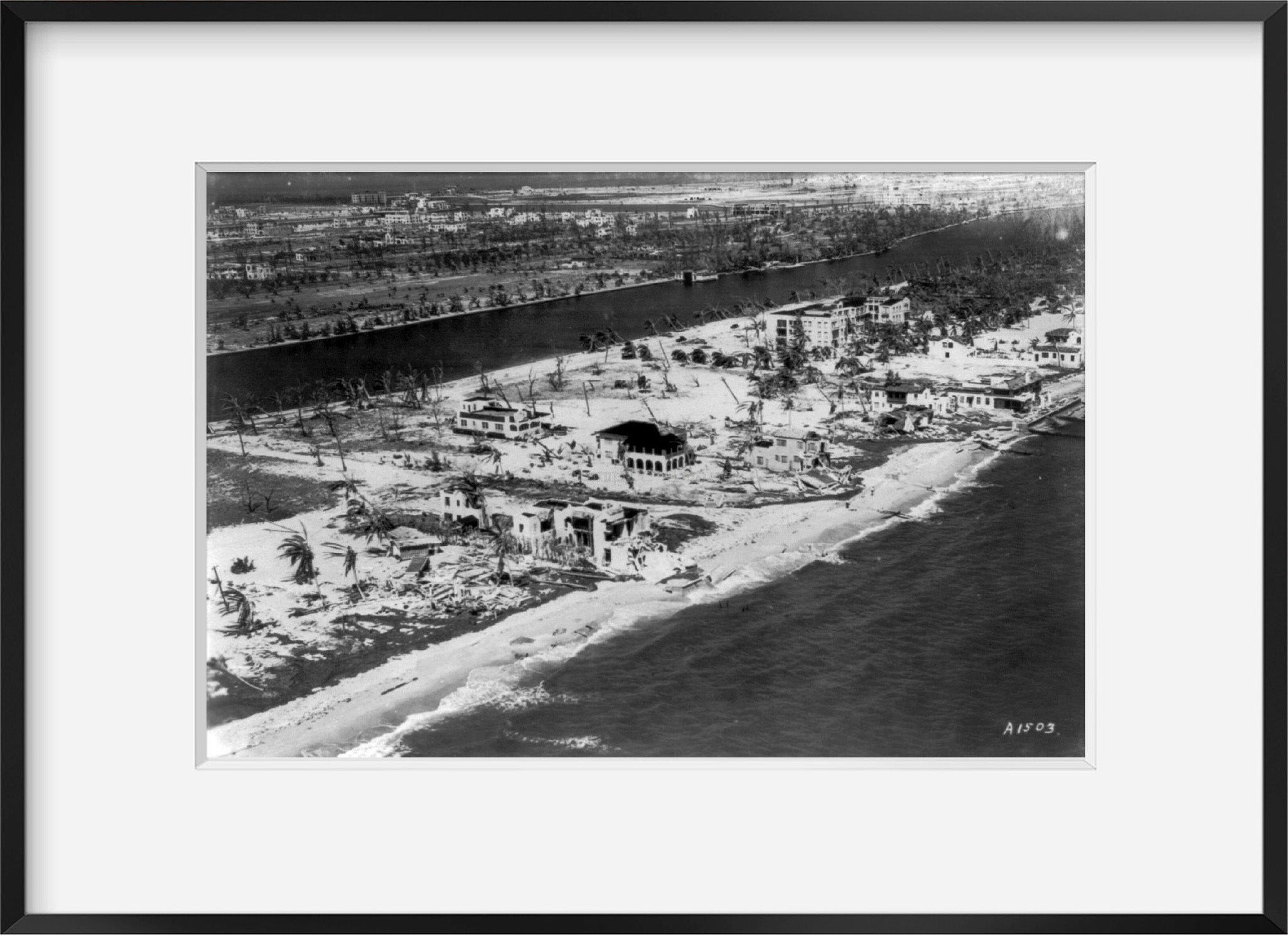 Photo: Aerial view along beach after hurricane, Miami, Miami-Dade County, Florida, F