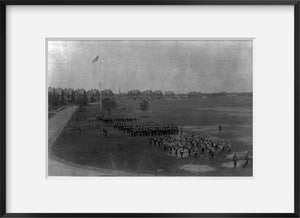 188-? photograph of U.S. Army units in full dress on parade grounds, led by band