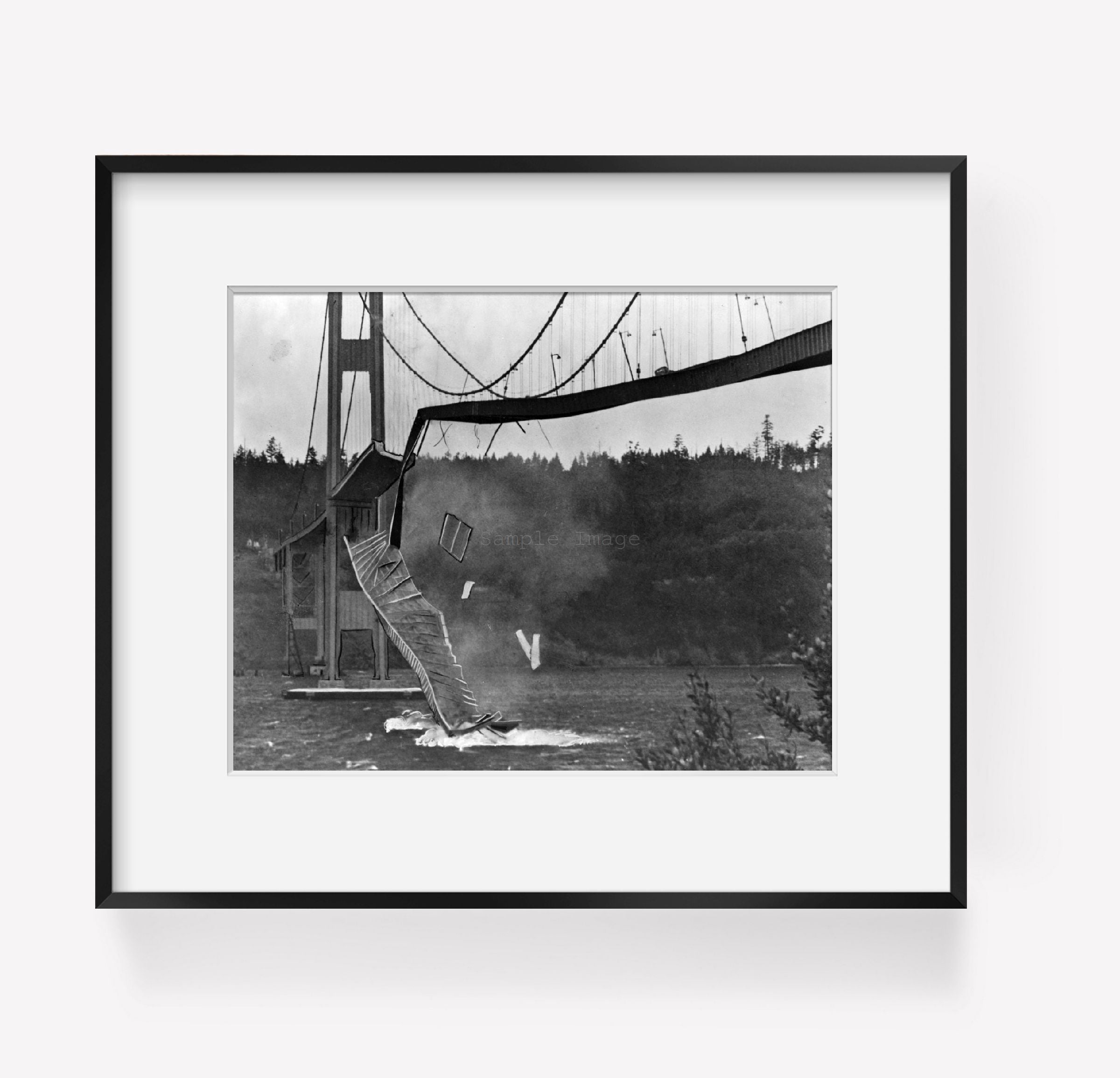 1940 Photo Washington, Tacoma. Suspension bridge collapses into the Tacoma Narro