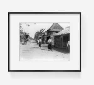 Photo: Straw house, Carts, People, Manila, Philippines, 1899, Suburb