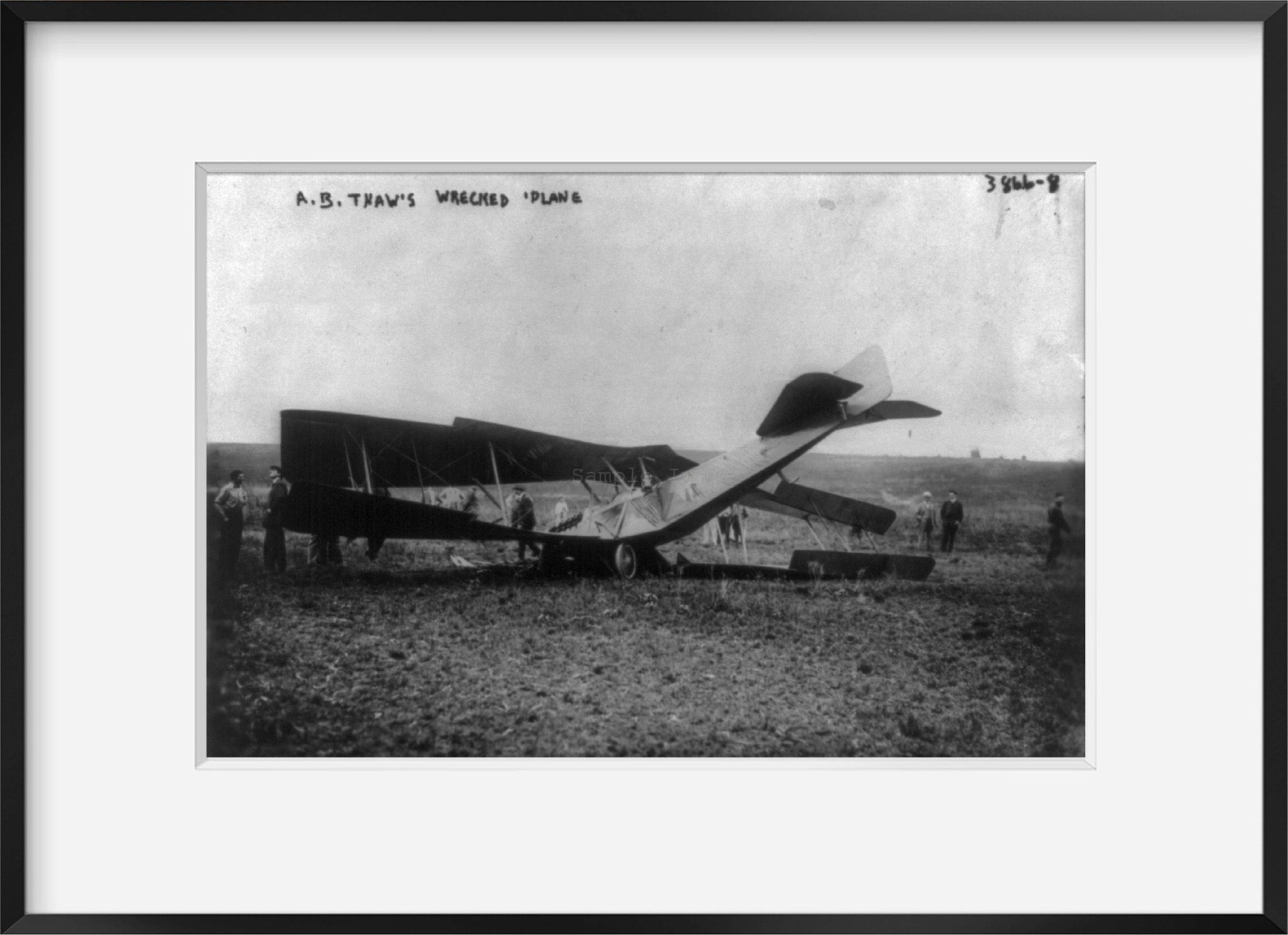 Photo: A.B. Thaw, his wrecked plane, 1900-1925, aeronautics