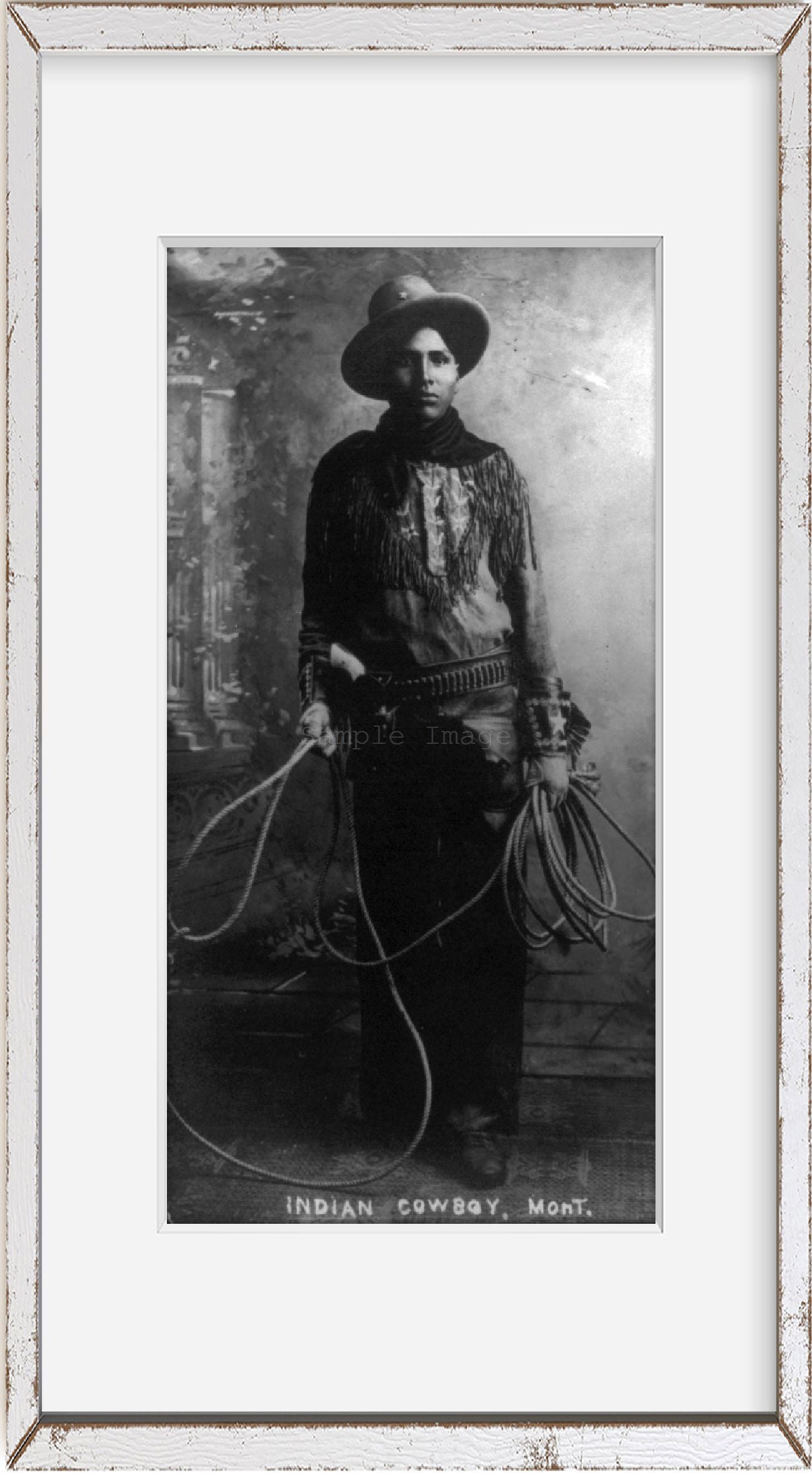 Photo: Indian Cowboy, Mont., c1907, holding lariat