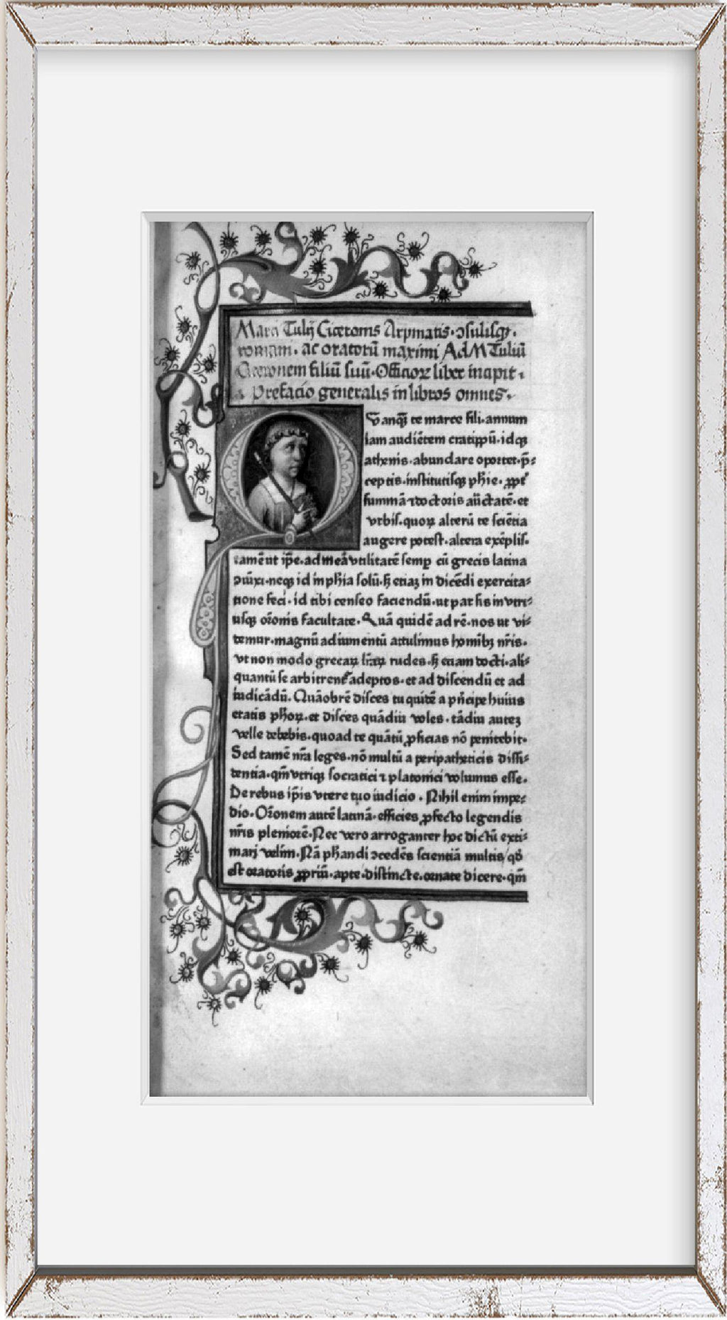 1465 Photo Marcus Tullus Cicero, bust portrait on page of Latin text - New York Map Company