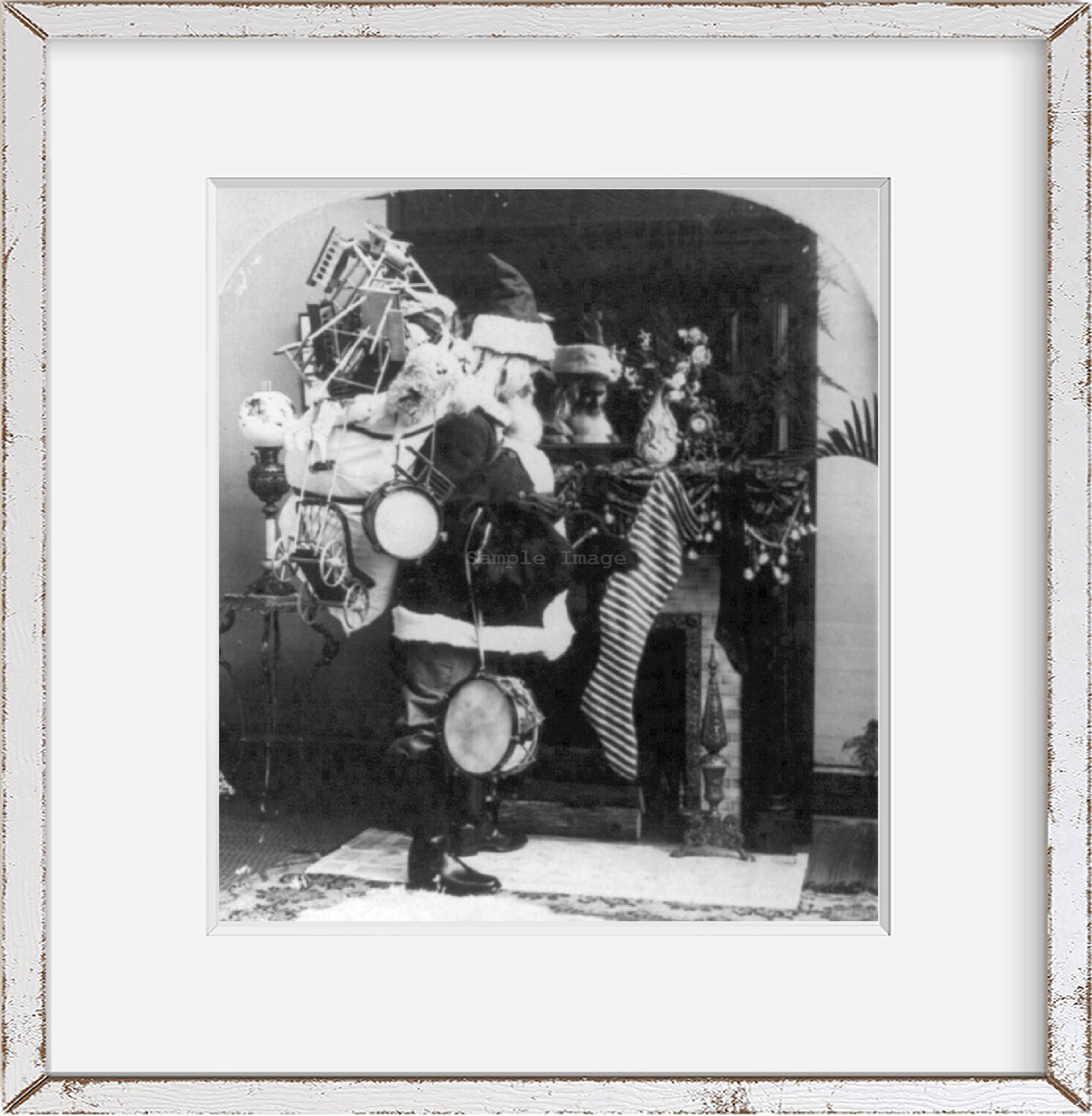 Photo: Photo of Stereograph, Santa Claus' Arrival, Holiday, Christmas, Fireplace, Toy