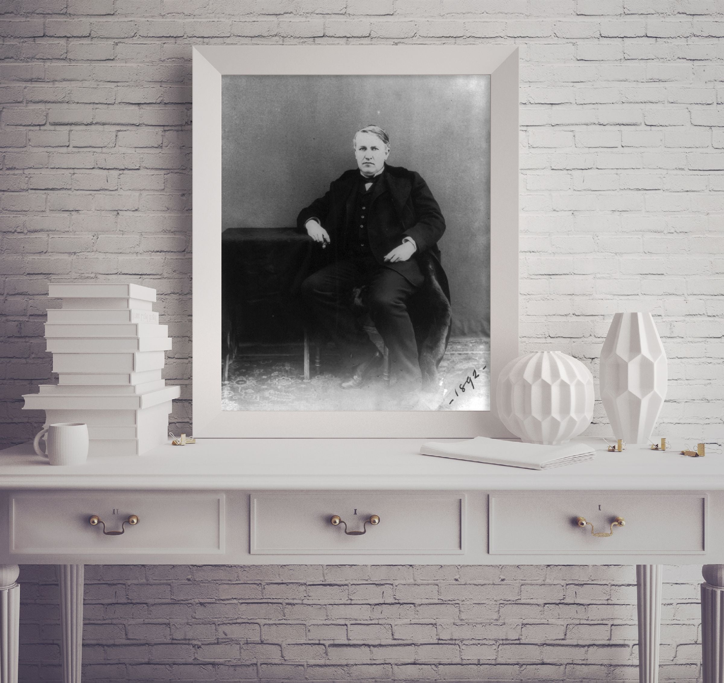 c1892 photograph of Thomas Alva Edison, 1847-1931 Summary: Full lgth., seated, f
