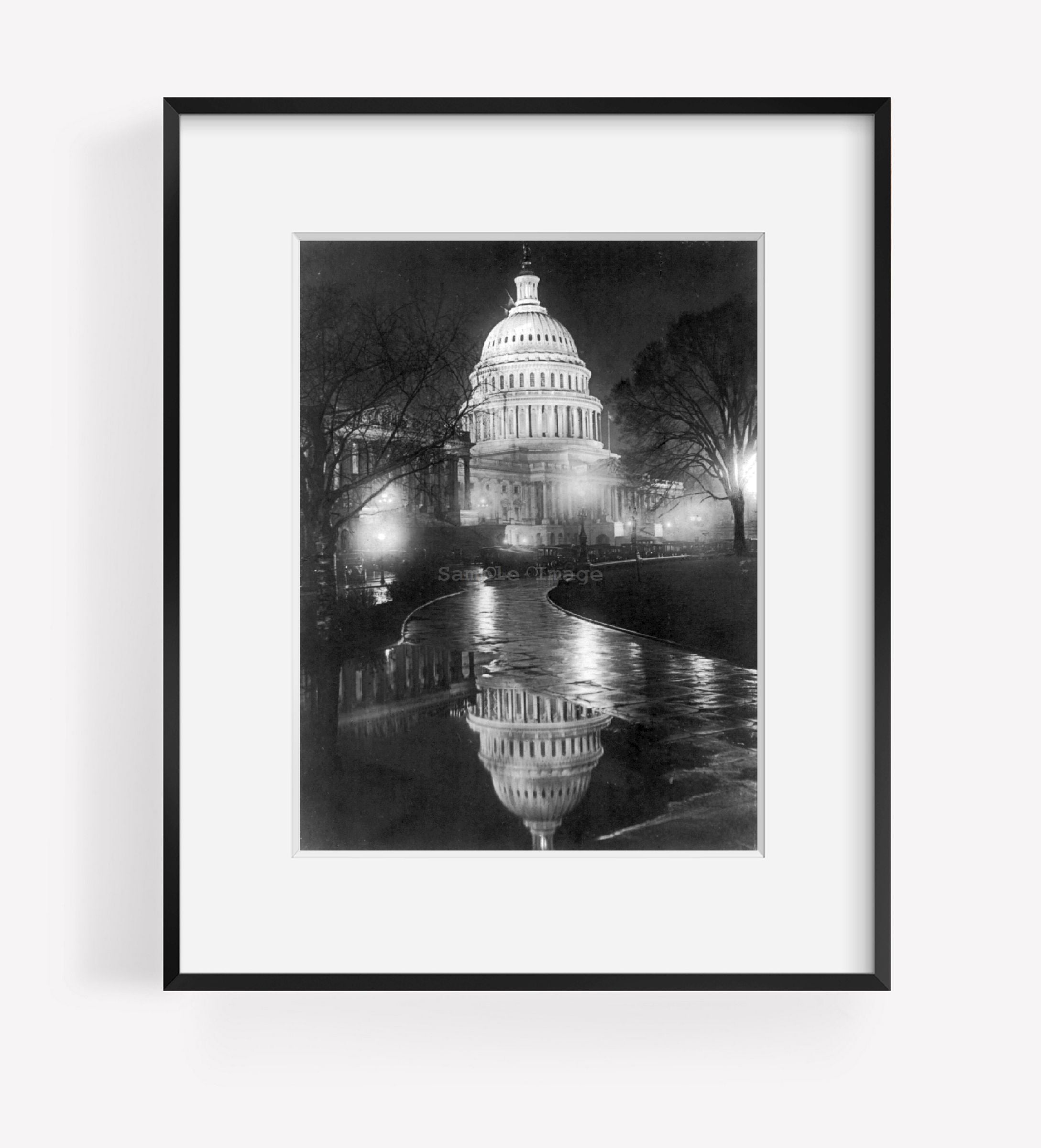 1920 Photo D.C. Washington. Capitol. Exterior. 1920. Night view in rain, showing