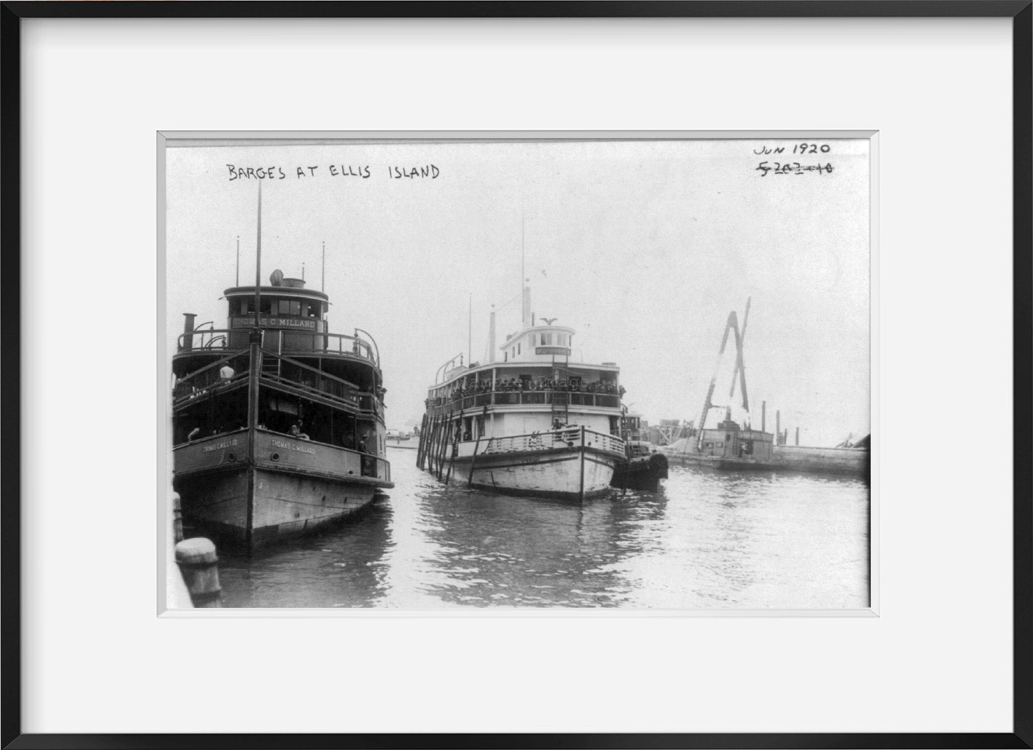 Photo: Barges i.e., ferry boats at Ellis Island, New York Harbor, NY, June 1920, immi