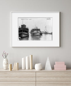 Photo: Barges i.e., ferry boats at Ellis Island, New York Harbor, NY, June 1920, immi
