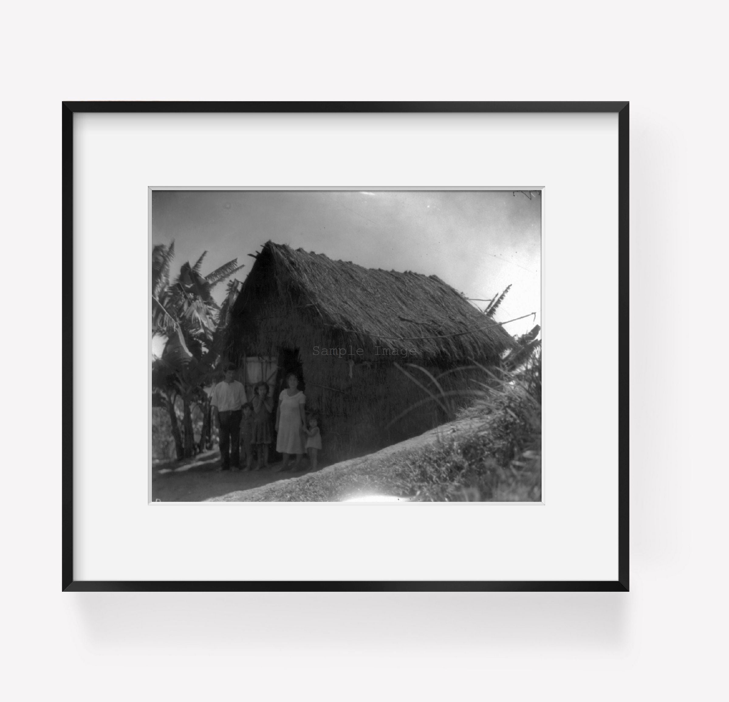 Photo: Puerto Rico: Hut with 3 children and 2 parents, c1937