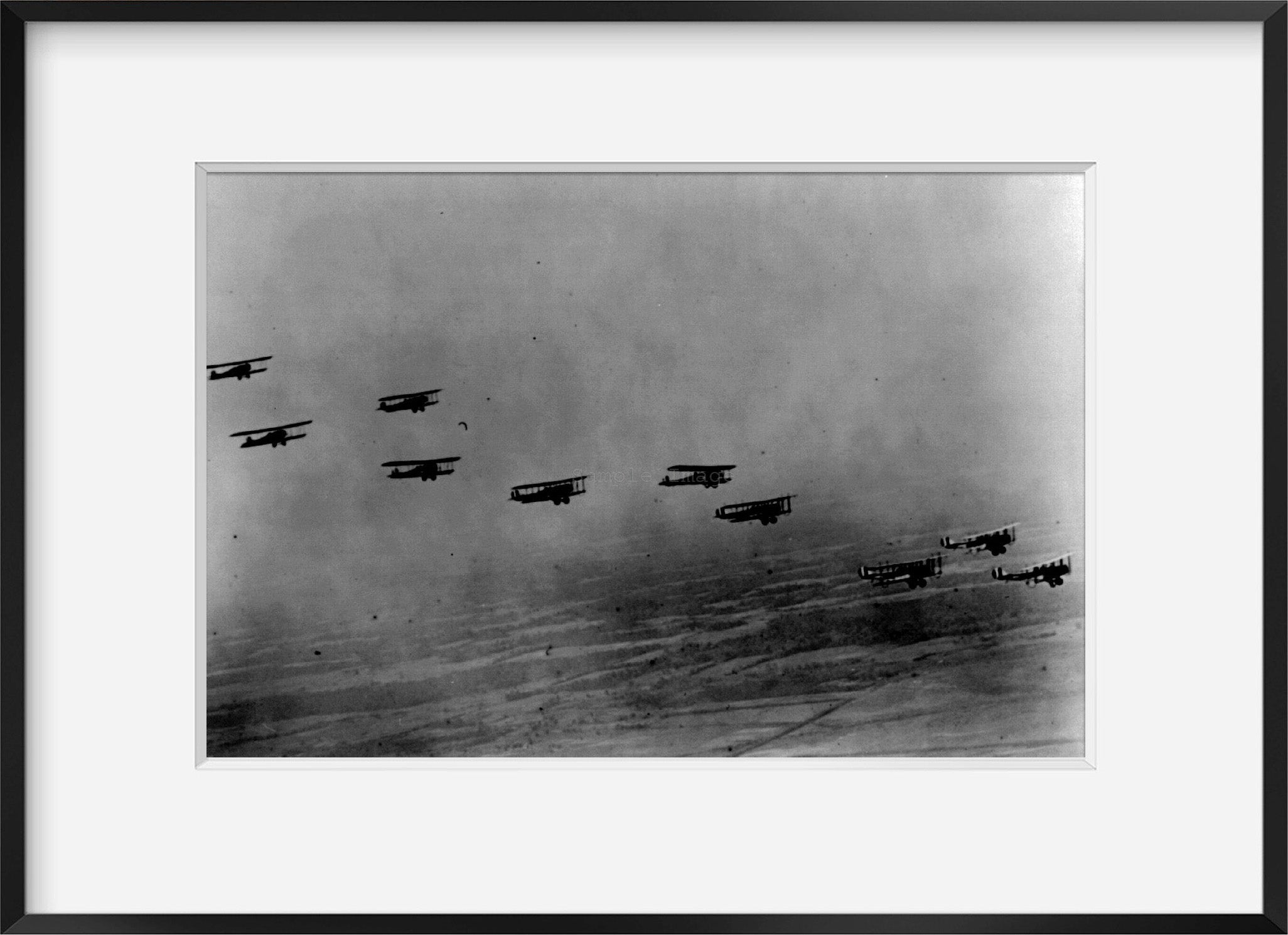 ca. 1914-1918 photograph of View from airplane of biplanes flying in formation:
