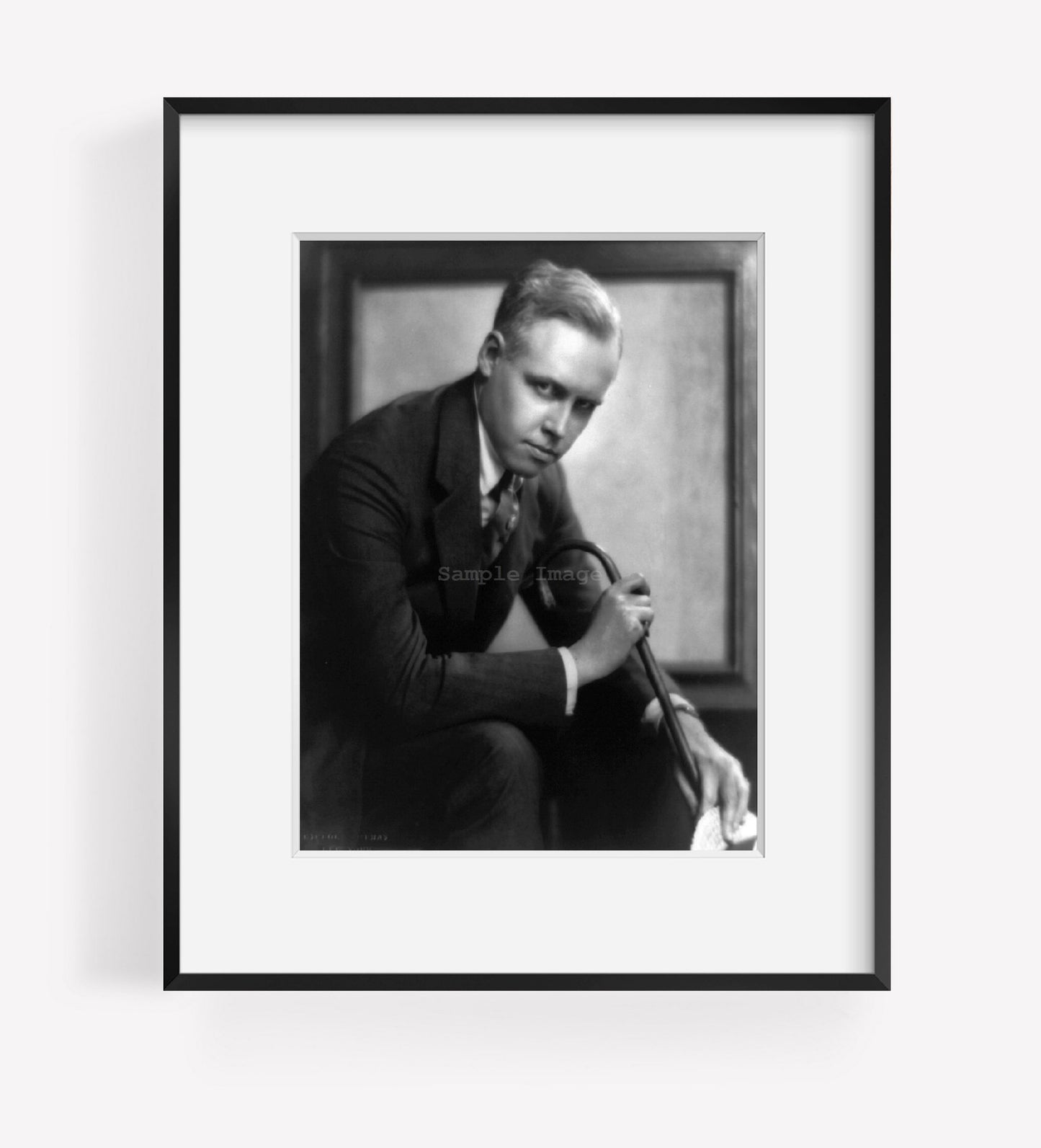 1925 photograph of Carl Van Vechten, seated, facing right, holding cane and hat