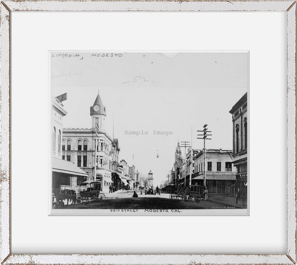 10th Street, Modesto, Cal.. photo early 1900s Vintage Black & White Photograp f9 - New York Map Company