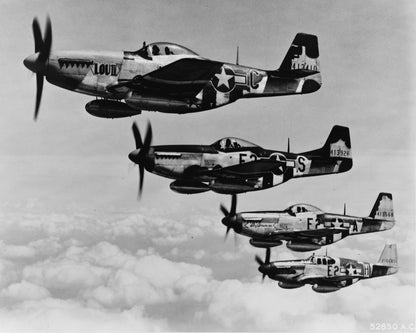 Photo: P-51 Fighter Planes in Formation, England, 375th Fighter Squadron, World War, WWII