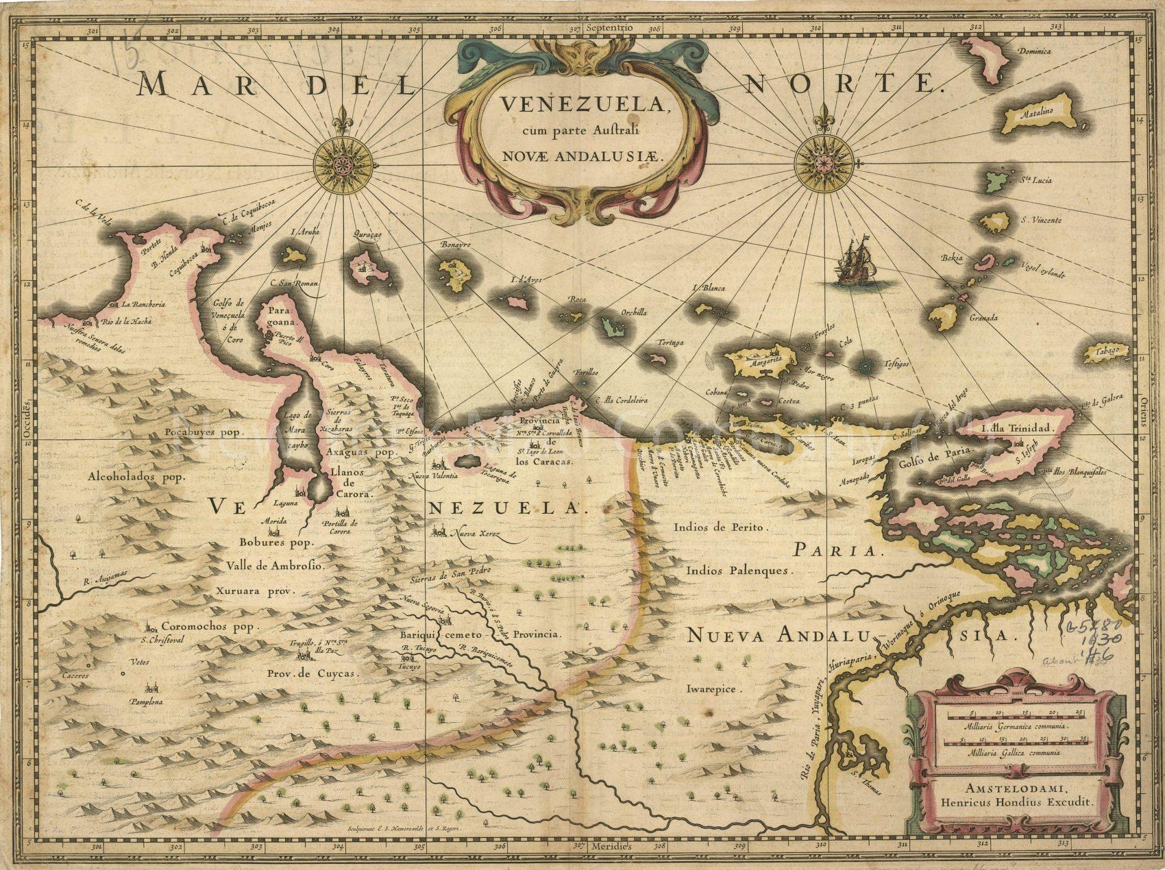 1630 map Venezuela, cum parte Auftrali Novae Andalausiae. Map Subjects: Venezuela - New York Map Company