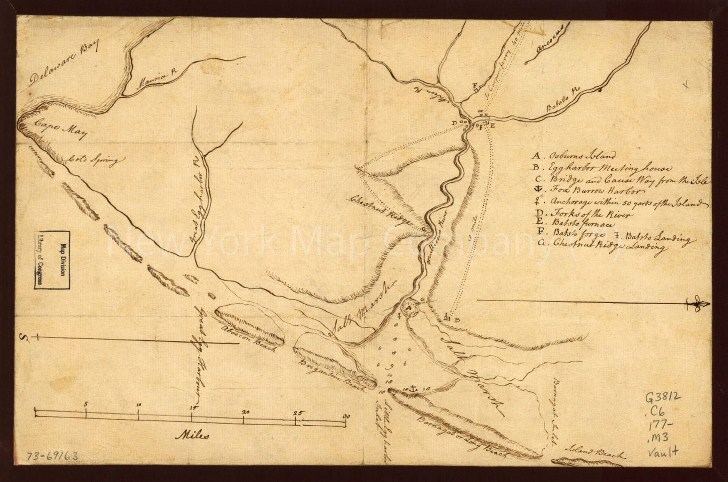 1770 map Map of the coast of New Jersey from Barnegat Inlet to Cape May. Batsto forge. Map Subjects: Batsto Region | Batsto Region NJ | Coasts | New Jersey | - New York Map Company