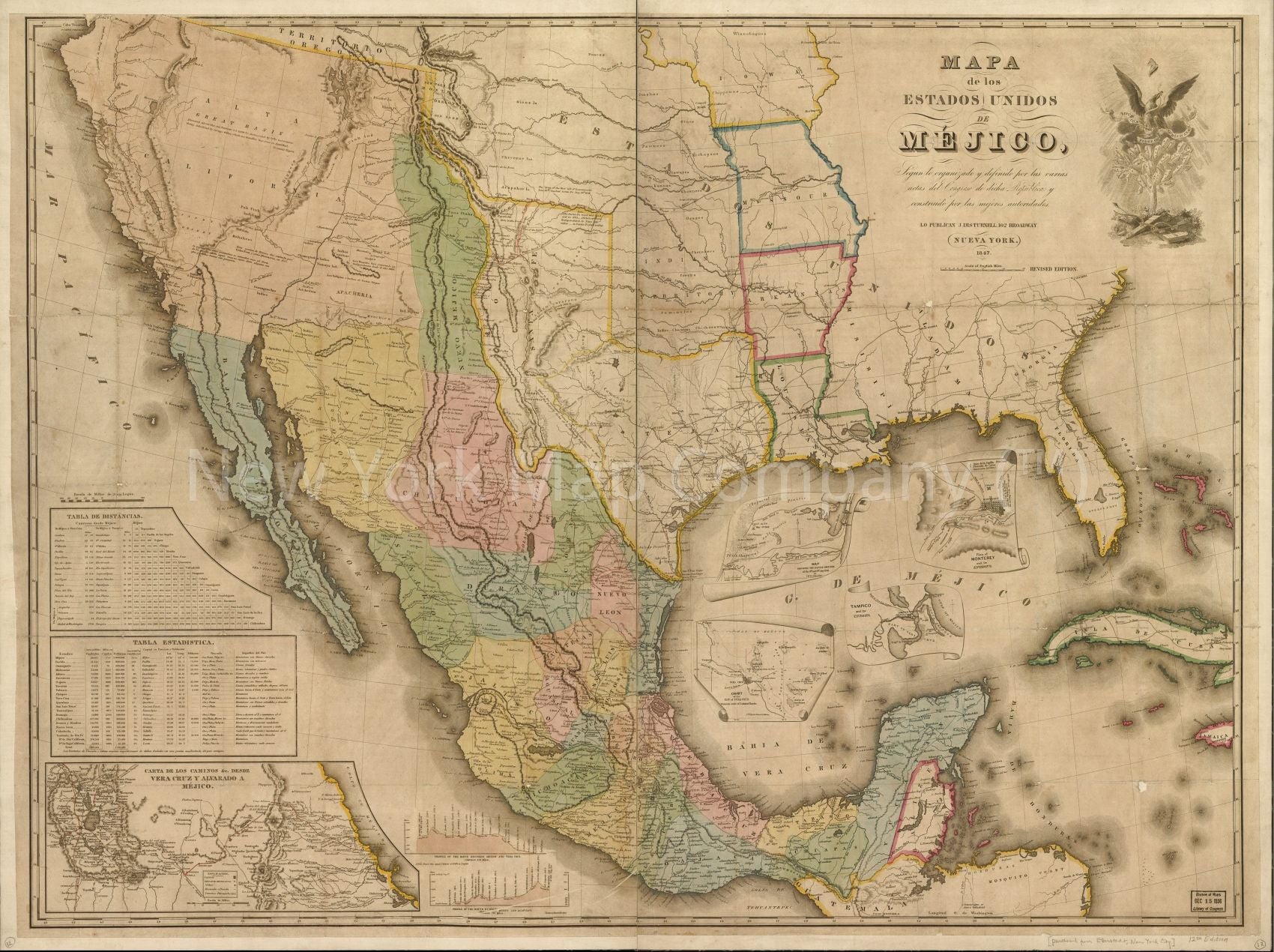 1847 mapa de los Estados Unidos de Méjico: segun lo organizado y definido por las varias actas del congreso de dicha républica y construido por las mejores autoridades. Map Subjects: Historical Geography | Mexican War | Mexico |