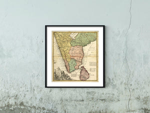 1733 map Peninsula Indiæ citra Gangem hoc est Orae celeberrimae Malabar and Coromandel cum adjacente insula non minus celebratissima Ceylon. - New York Map Company