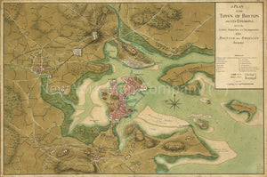 1776 map A plan of the town of Boston and its environs, with the lines, batteries, and incampments of the British and American armies. Map Subjects: Boston | Boston Mass | Boston Harbor Mass | Buildings | Structures | Etc | Fortification | Harbors | Hist