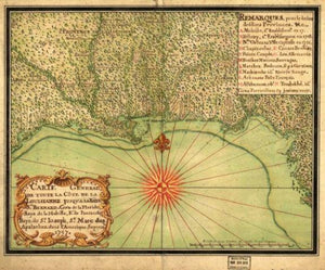 1747 map Carte general de toute la côte de la Louisianne jusqu'a la Baye St. Bernard, coste de la Floride, Baye de la Mobille, Be. de Pansacole, Baye de St. Ioseph, St. Marc des Apalaches. dans l'Amerique septentle., 1747 - New York Map Company
