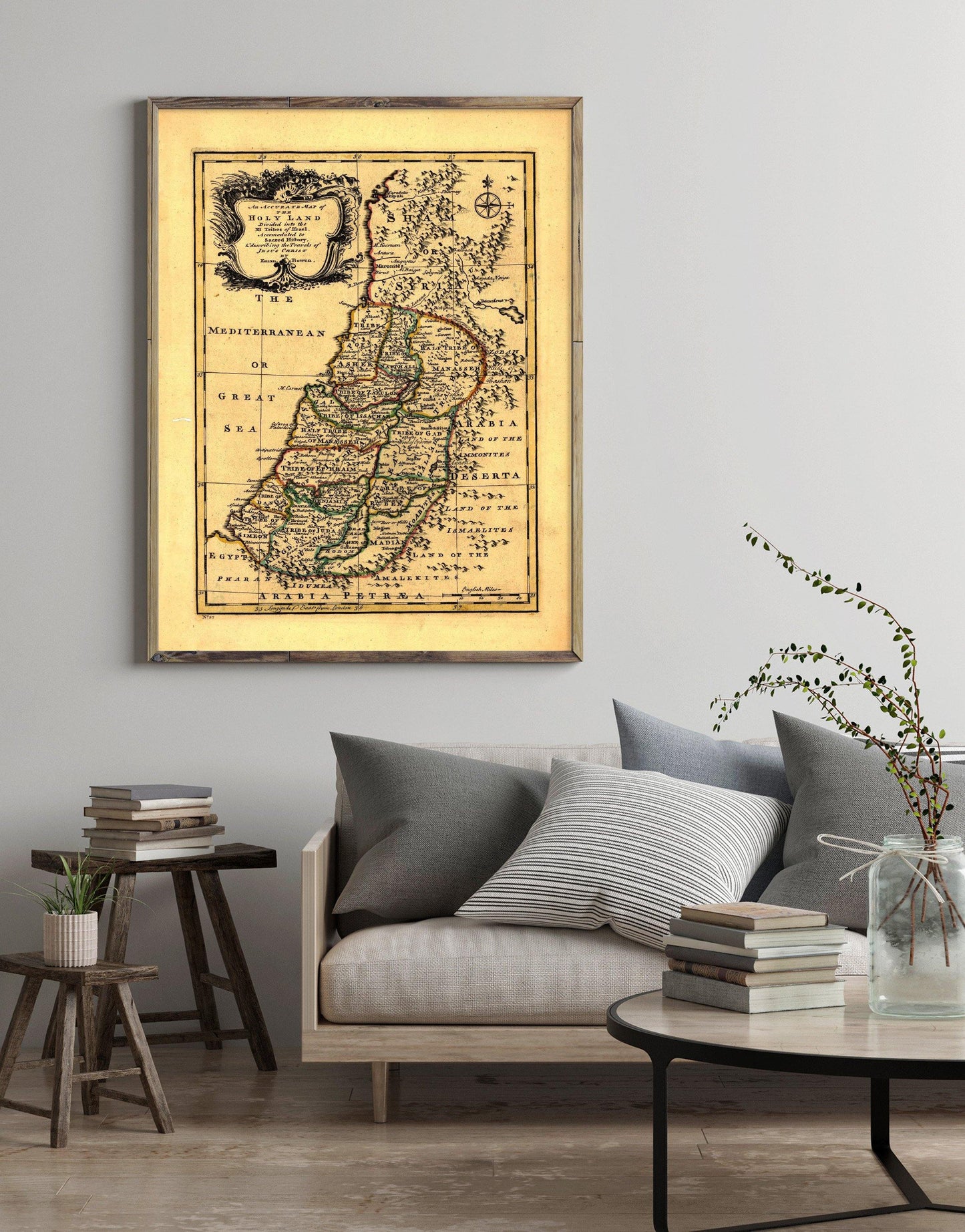 1752 map An accurate map of the Holy Land Divided into the XII Tribes of Israel. Accomodated to Sacred History, and describing the Travels of Jesus Christ. Map Subjects: Palestine - New York Map Company