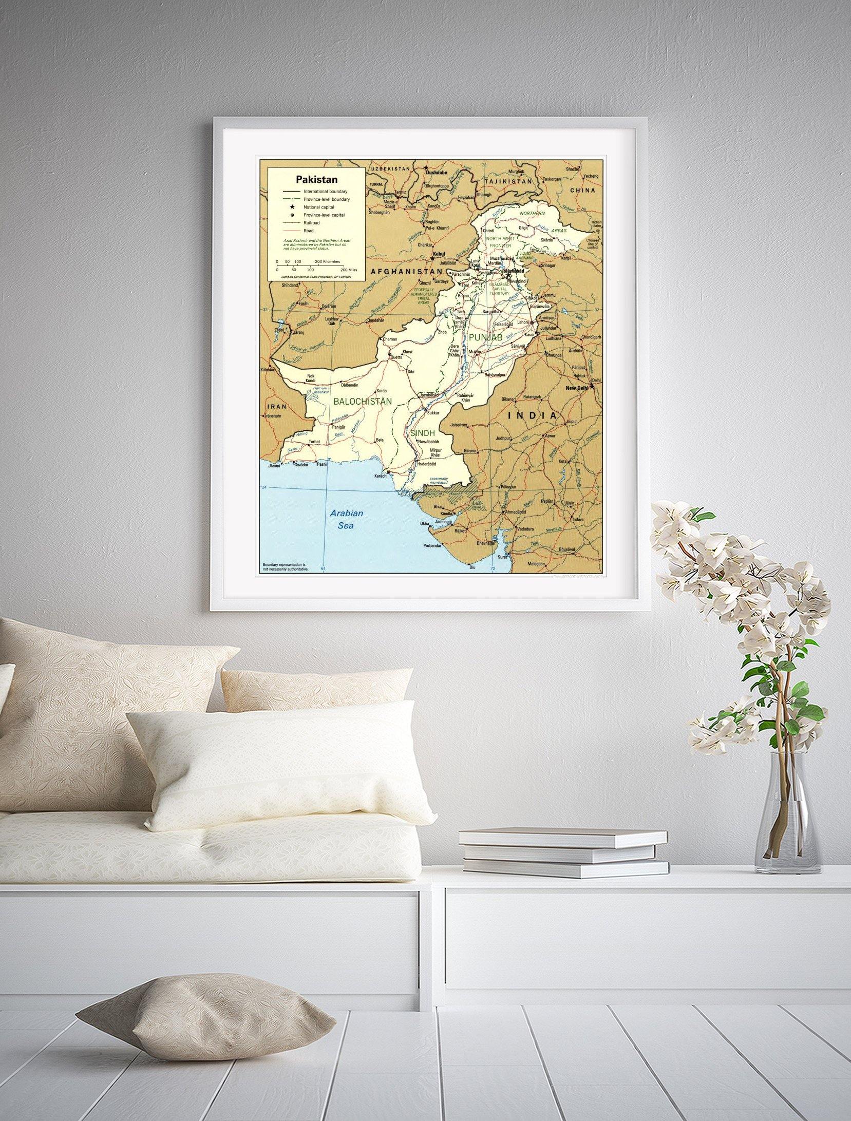 1996 Map| Pakistan| Pakistan Map Size: 20 inches x 24 inches |Fits 20x - New York Map Company