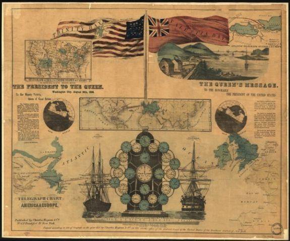 Map| Telegraph chart, America and Europe| Cables, Submarine|Earth|Tele - New York Map Company