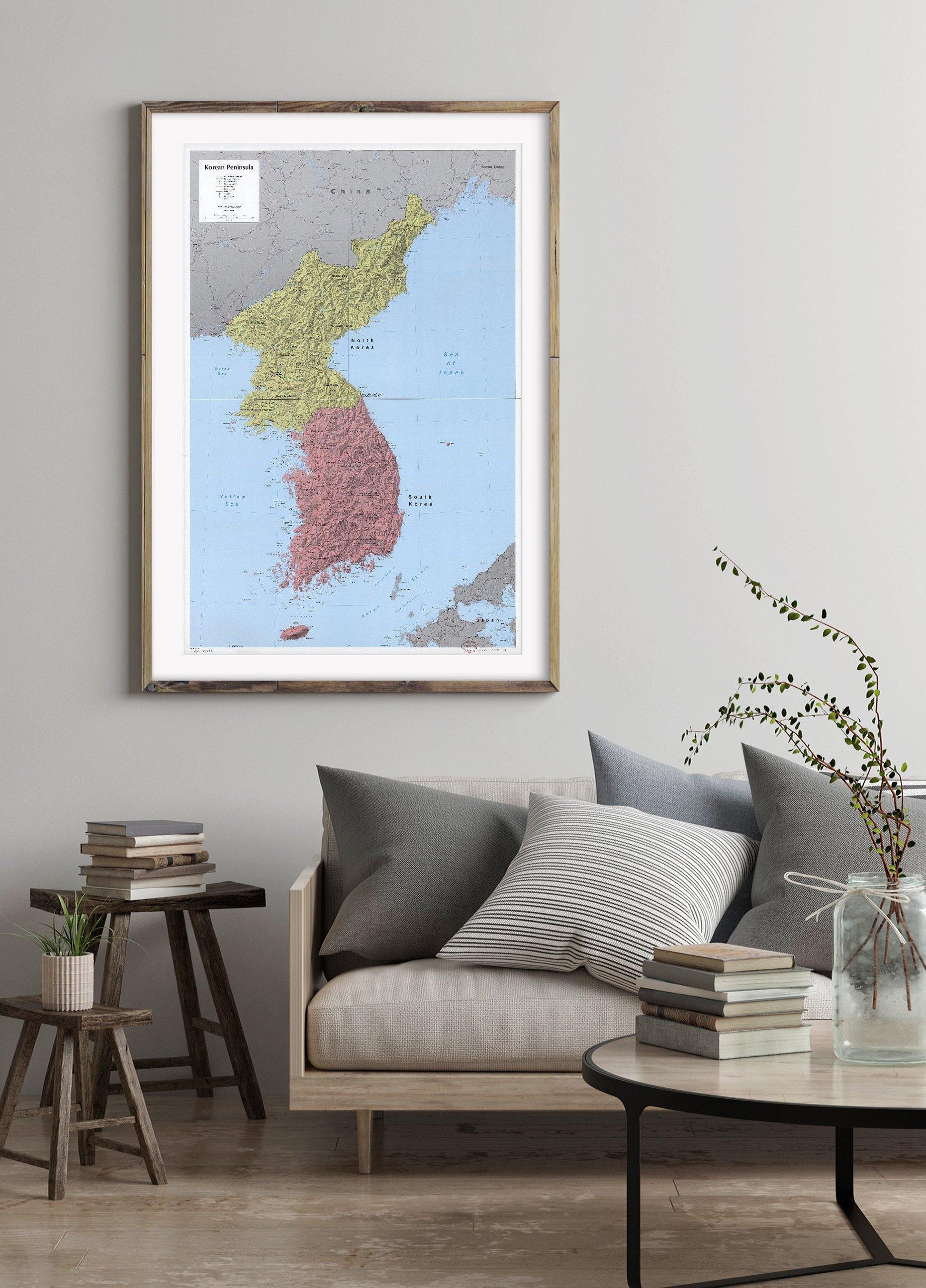 1986 Map| Korean Peninsula| Korea Map Size: 16 inches x 24 inches |Fit - New York Map Company