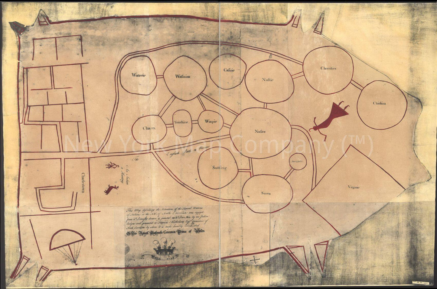 1724 | 1900 map Map of the several nations of Indians to the Northwest of South Carolina. This map describing the scituation [sic] of the several nations of Indians to the NW of South Carolina was coppyed [sic] from a draught drawn and painted on a deer - New York Map Company