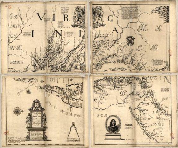 1673 Map | Virginia and Maryland as it is planted and inhabited this present year 1670 | Virginia Oriented with north to the right. Includes cartouche, portait of Augustine Herrman, text, andillustration. - New York Map Company