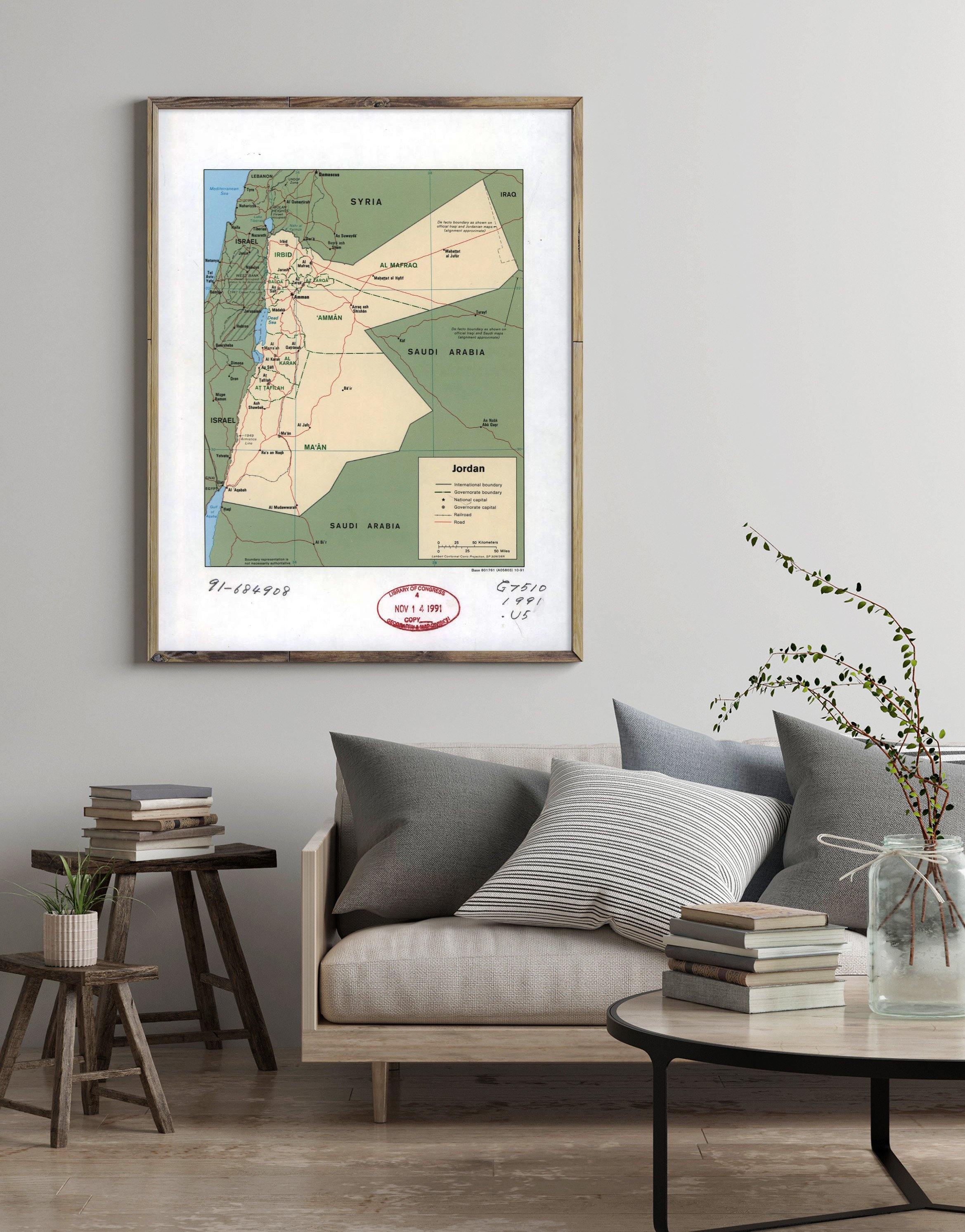 1991 Map| Jordan| Jordan Map Size: 18 inches x 24 inches |Fits 18x24 s - New York Map Company