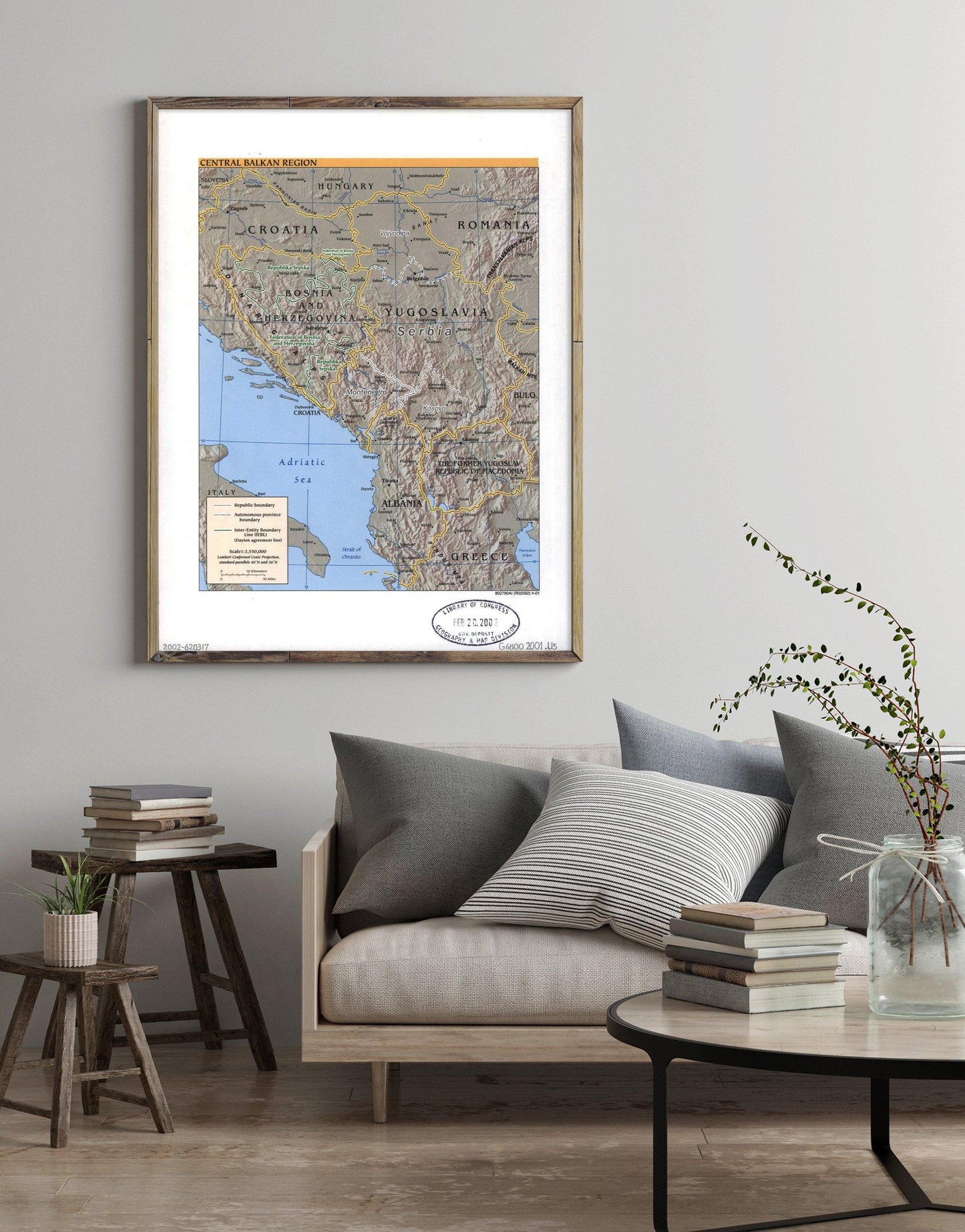 2001 Map| Central Balkan region| Balkan Peninsula Map Size: 18 inches - New York Map Company