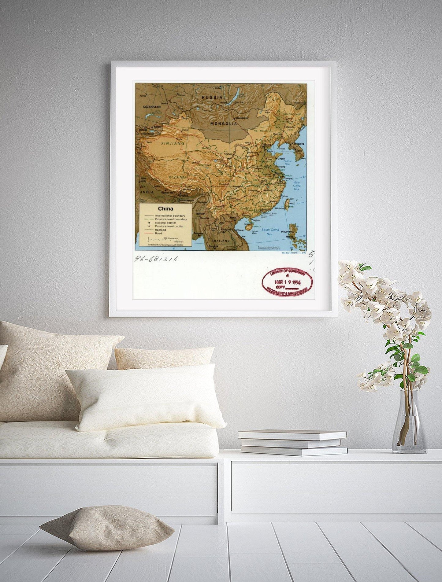 1996 Map| China| China, Physical Map Size: 20 inches x 24 inches |Fits - New York Map Company