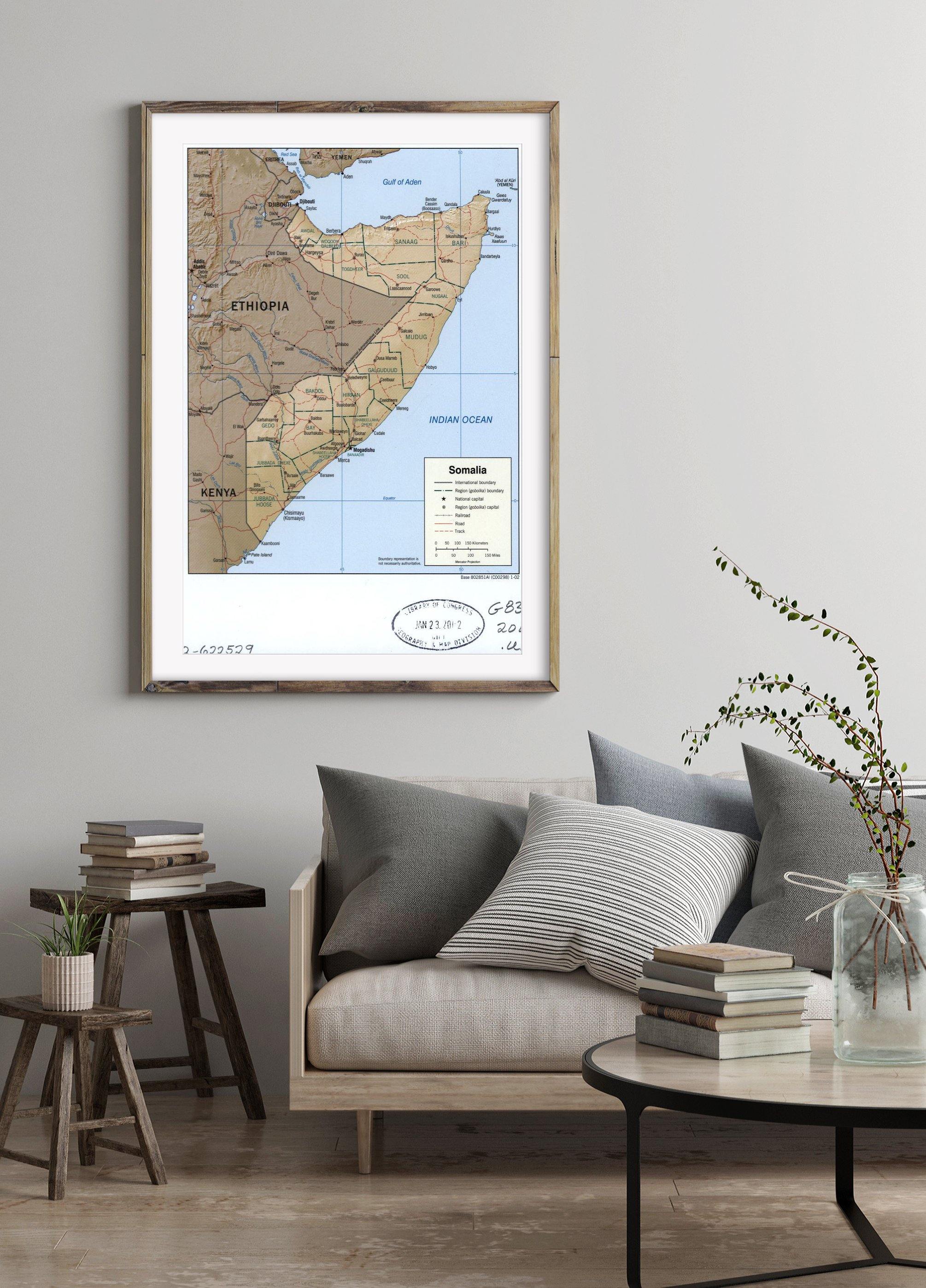 2002 Map| Somalia| Somalia Map Size: 16 inches x 24 inches |Fits 16x24 - New York Map Company