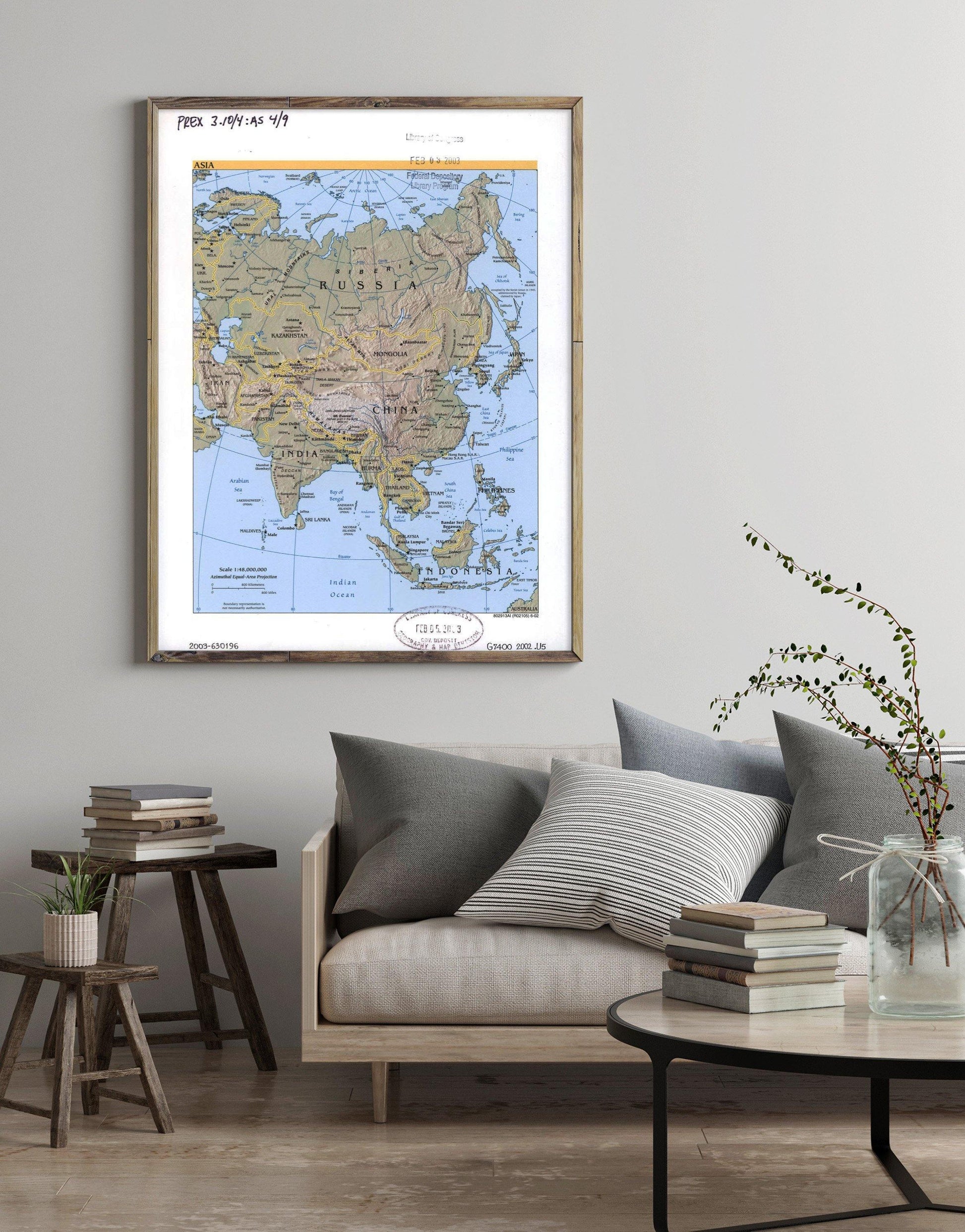 2002 Map| Asia| Asia, Physical Map Size: 18 inches x 24 inches |Fits 1 - New York Map Company