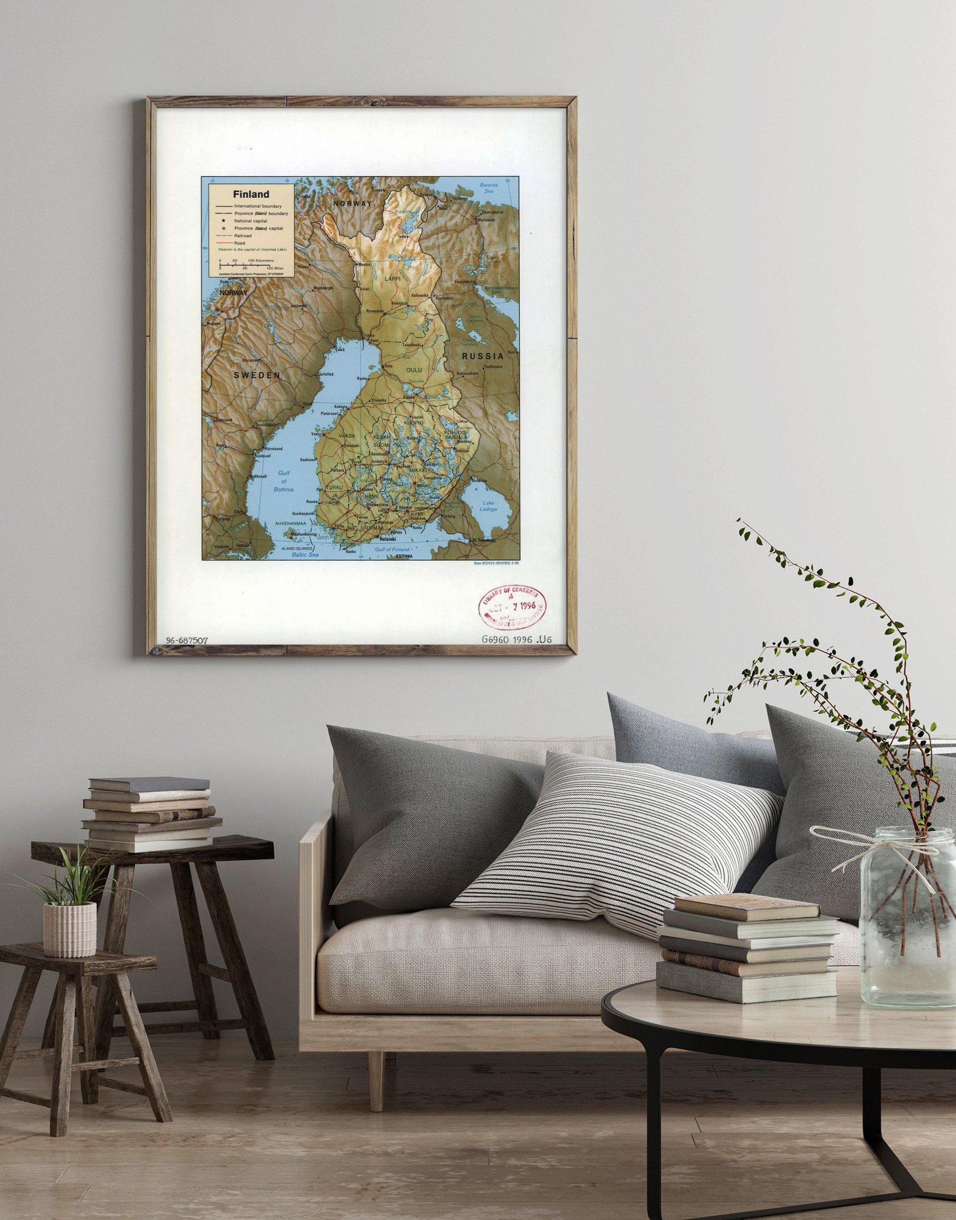 1996 Map| Finland| Finland, Physical Map Size: 18 inches x 24 inches | - New York Map Company