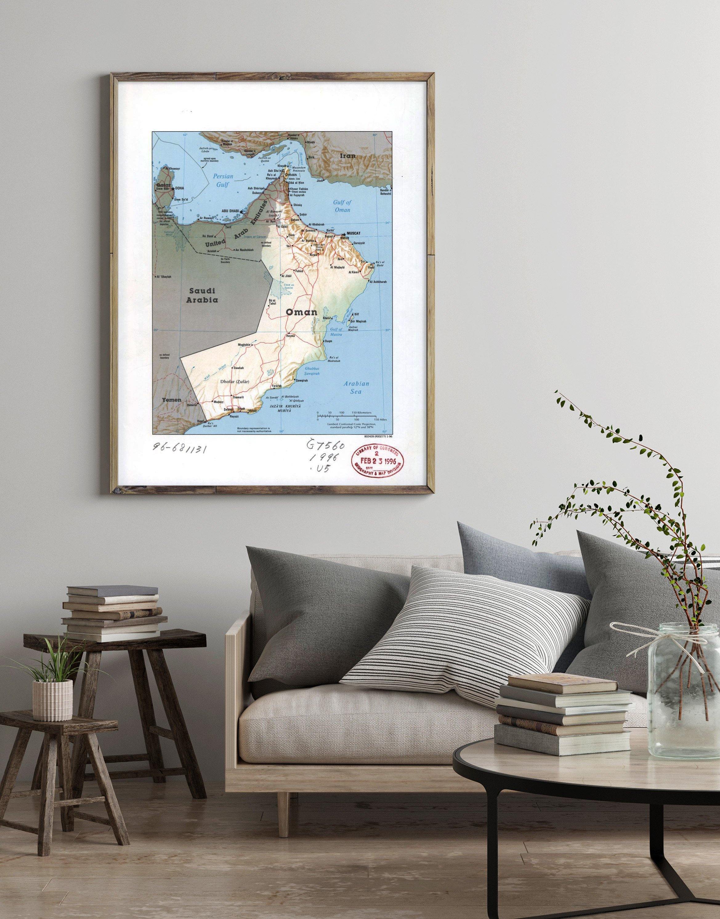 1996 Map| Oman| Oman Map Size: 18 inches x 24 inches |Fits 18x24 size - New York Map Company