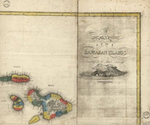 1838 Map of the Hawaiian Islands | Hawaii | United States Includes view of Lahainaluna. is only two panels of a larger map.