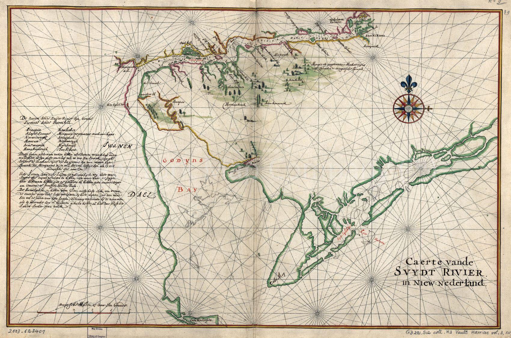 1639 map Caert vande Svydt Rivier in Niew Nederland. Manuscript maps of New-Netherland and Manhattan drawn on the spot by Joan Vingboons in 1639. Map Subjects: Delaware | Delaware Bay | Delaware Bay Del And NJ | Delaware River | Delaware River NY-DEL And - New York Map Company