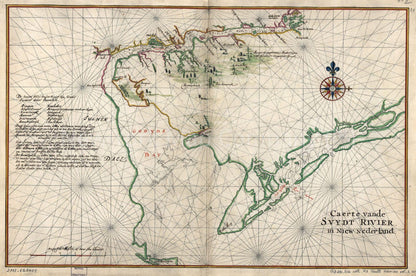 1639 map Caert vande Svydt Rivier in Niew Nederland. Manuscript maps of New-Netherland and Manhattan drawn on the spot by Joan Vingboons in 1639. Map Subjects: Delaware | Delaware Bay | Delaware Bay Del And NJ | Delaware River | Delaware River NY-DEL And - New York Map Company