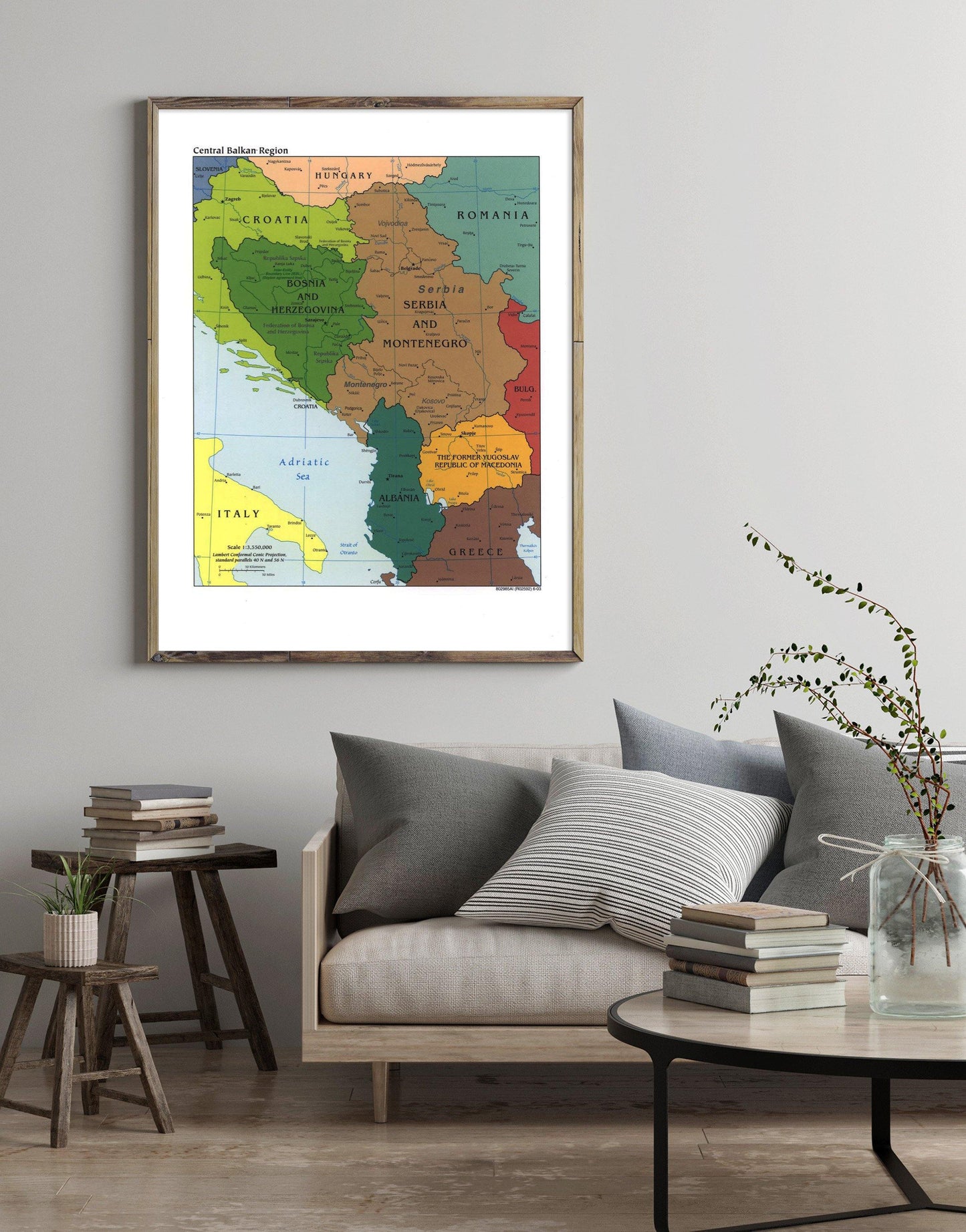 2003 Map| Central Balkan region| Balkan Peninsula Map Size: 18 inches - New York Map Company