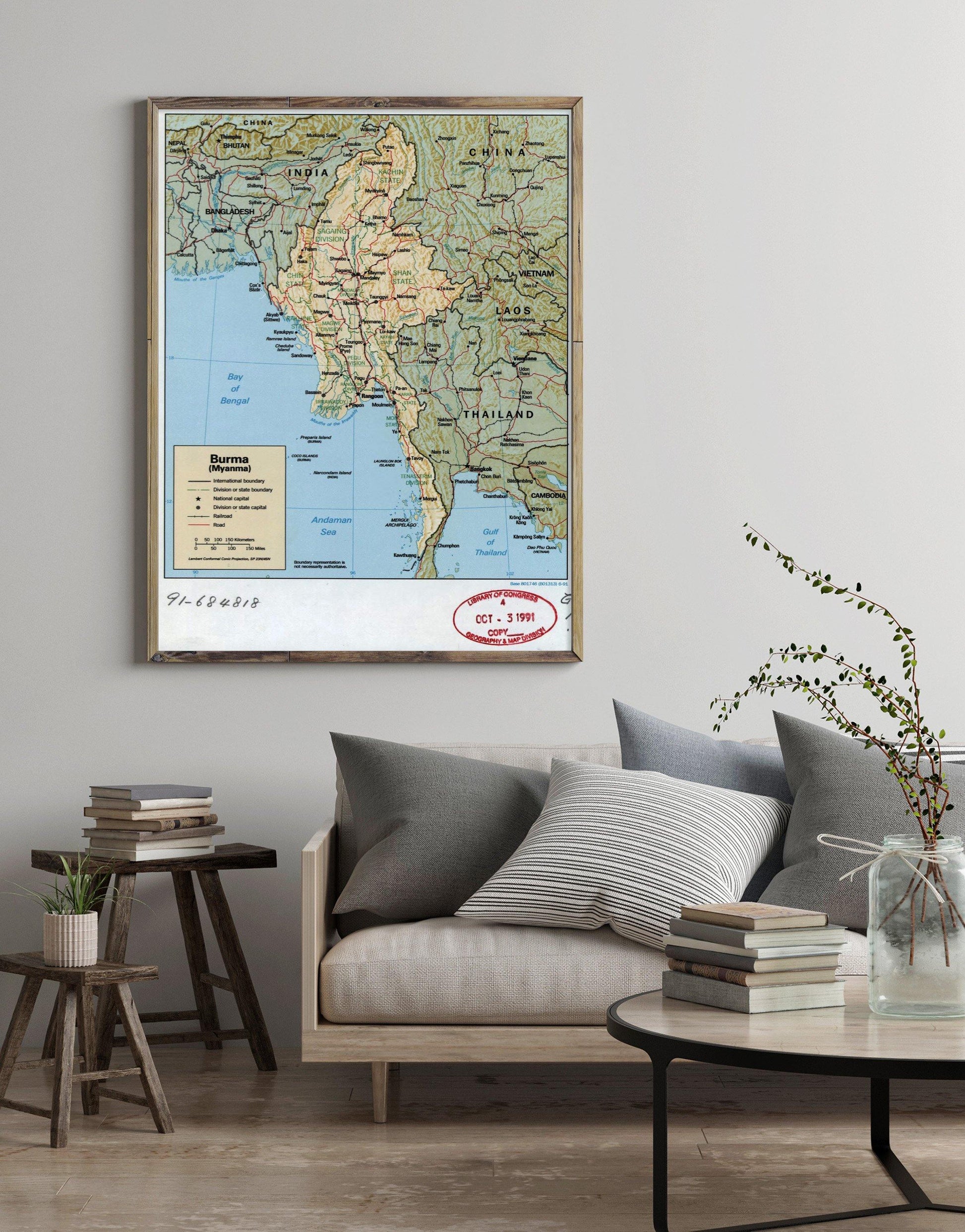 1991 Map| Burma (Myanma)| Burma Map Size: 18 inches x 24 inches |Fits - New York Map Company