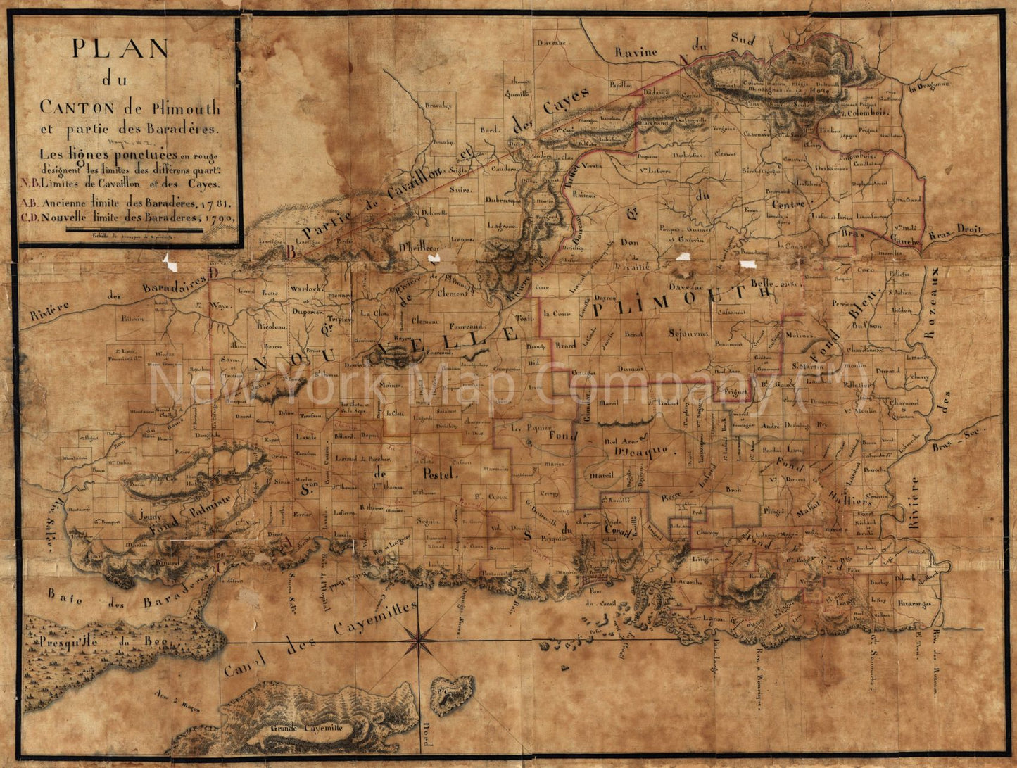 1790 map Plan du canton de Plimouth et partie des Baradéres. Map Subjects: Grand'anse Department | Grand'anse Dept | Haiti | Real Property