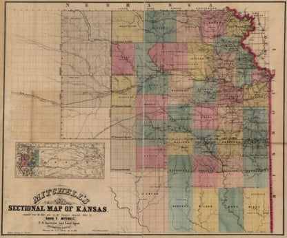 1859 map Mitchell's sectional map of Kansas