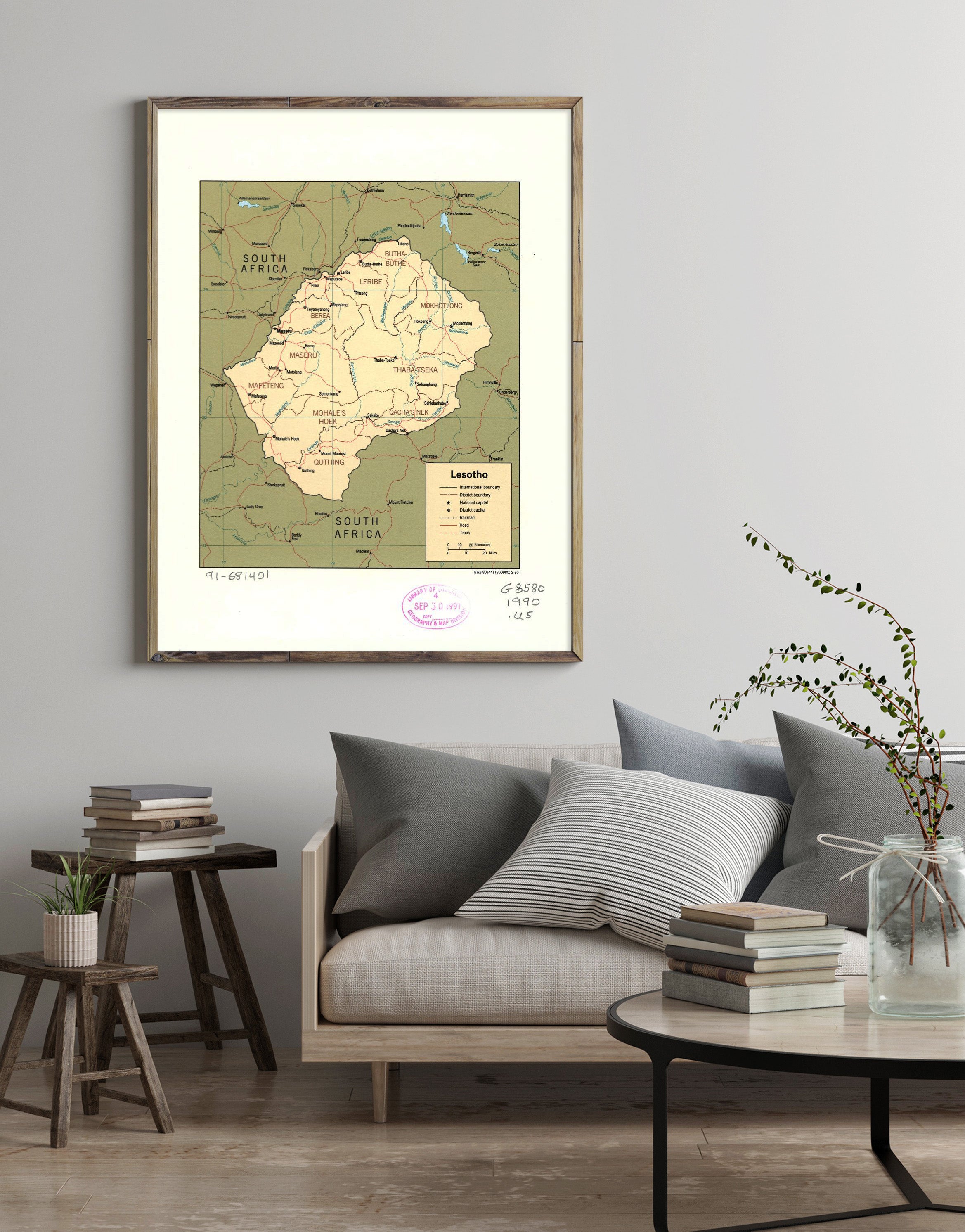 1990 Map | Lesotho | Lesotho Base 801441 (B00980) 2-90.